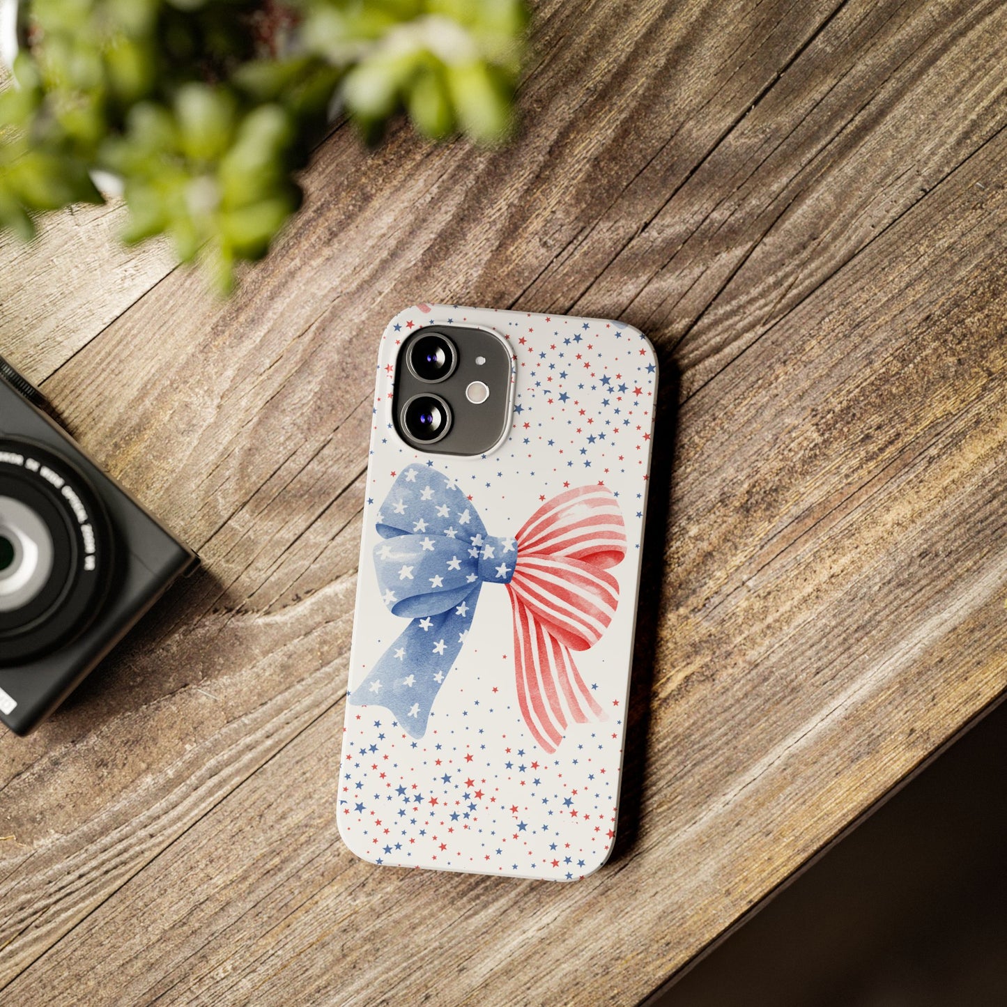 Patriotic Slim Phone Cases with Bow Design, Cute Phone Covers, Summer Accessories, Fourth of July Gift, Trendy Tech