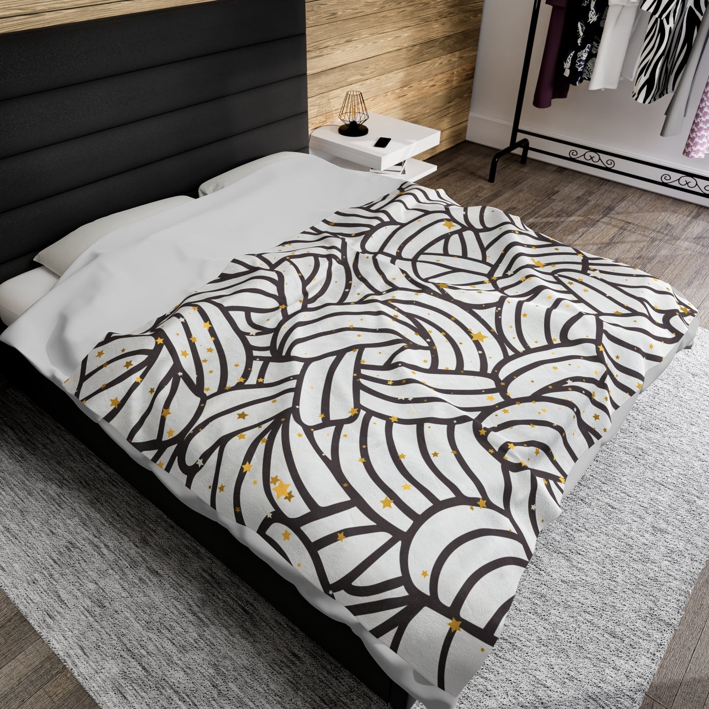 Plush Blanket with Swirling Knot Design and Stars - Teenager's Room or Dorm Room Decor