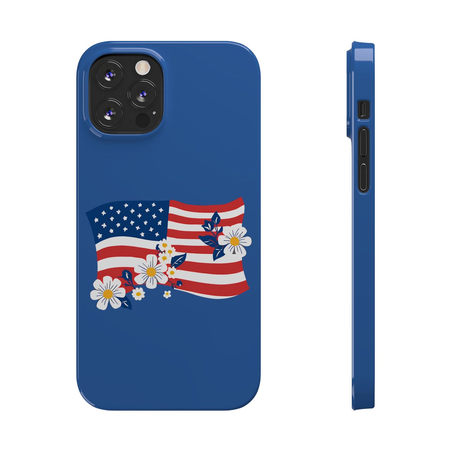 Patriotic Floral Phone Case - Slim Case for iPhone, Independence Day, Memorial Day, American Flag Design, Gifts for Her