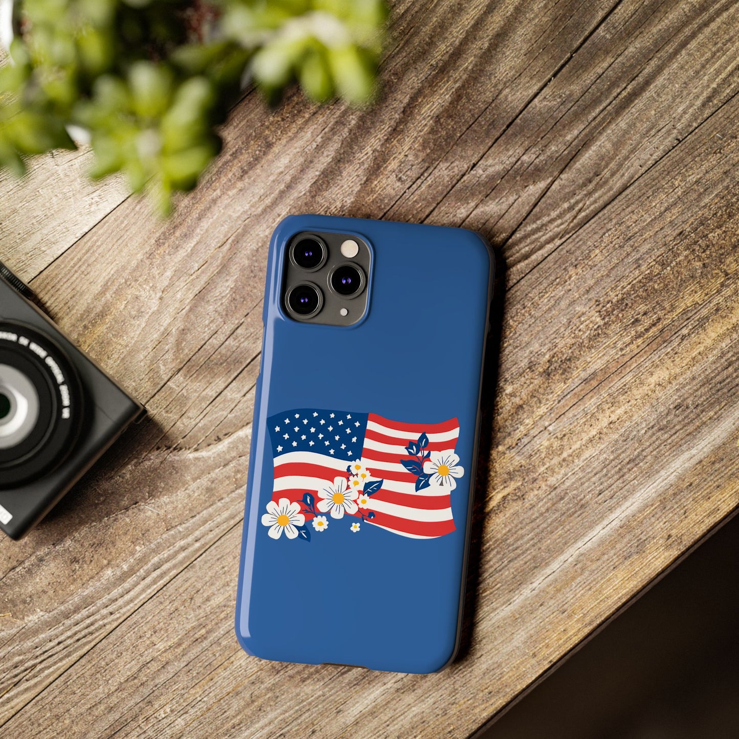 Patriotic Floral Phone Case - Slim Case for iPhone, Independence Day, Memorial Day, American Flag Design, Gifts for Her