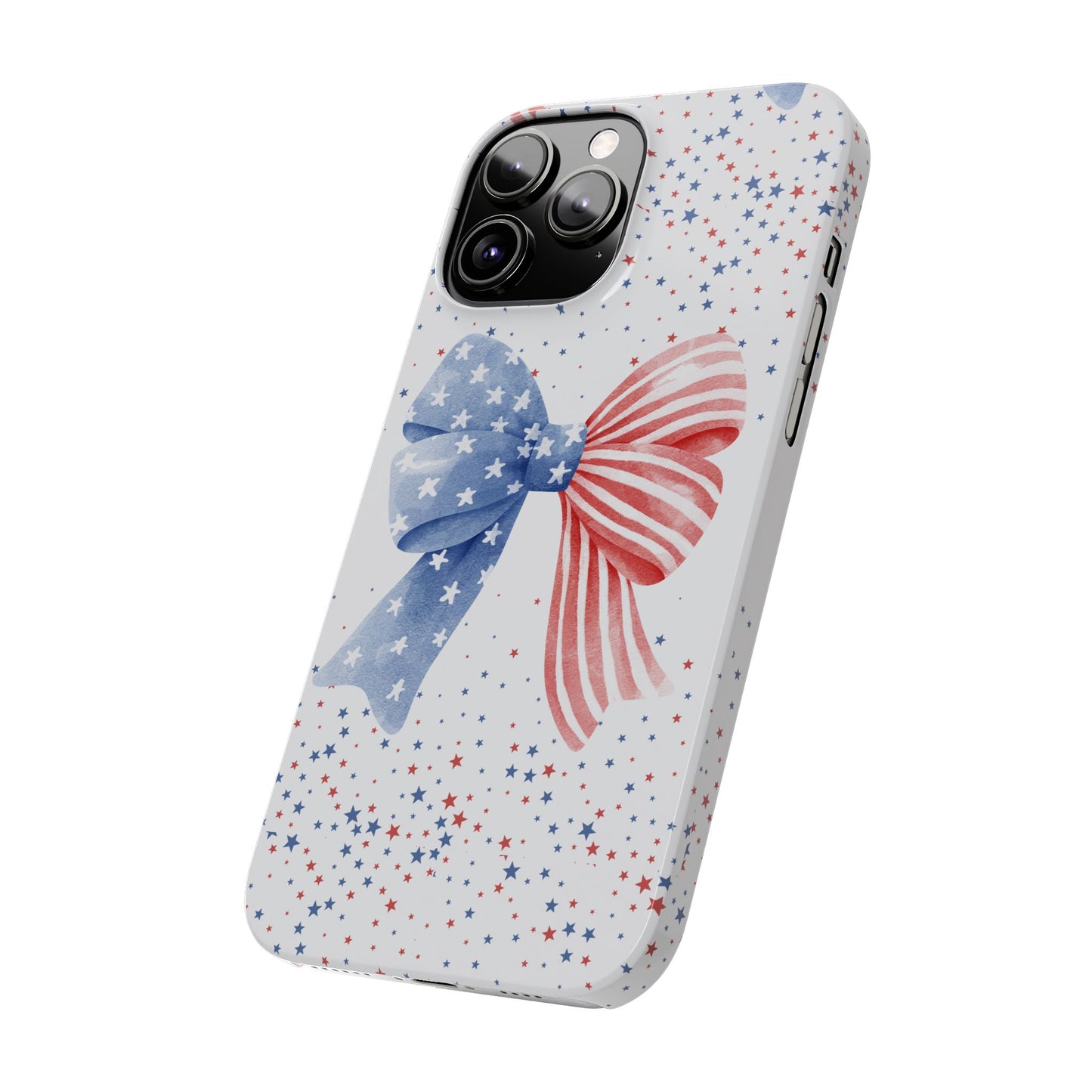Patriotic Slim Phone Cases with Bow Design, Cute Phone Covers, Summer Accessories, Fourth of July Gift, Trendy Tech