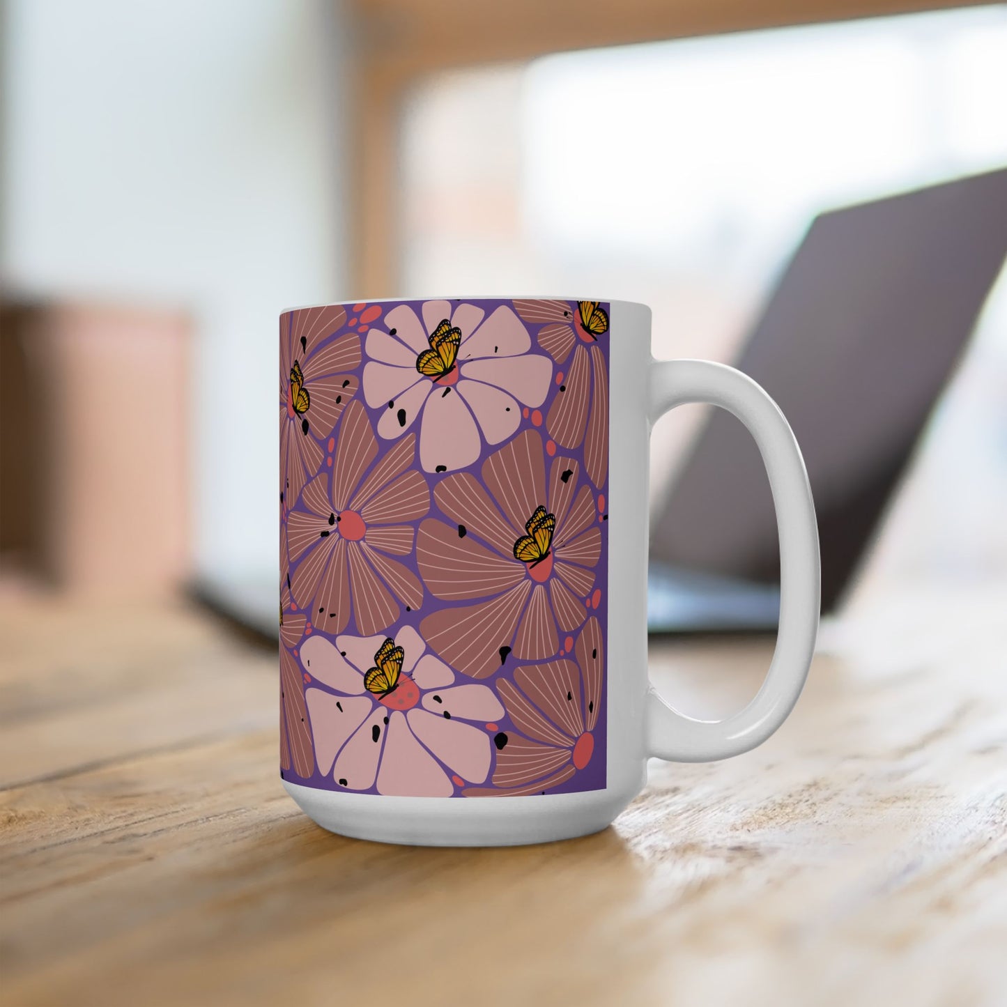 Boho Floral Butterfly Ceramic Mug - 11oz & 15oz