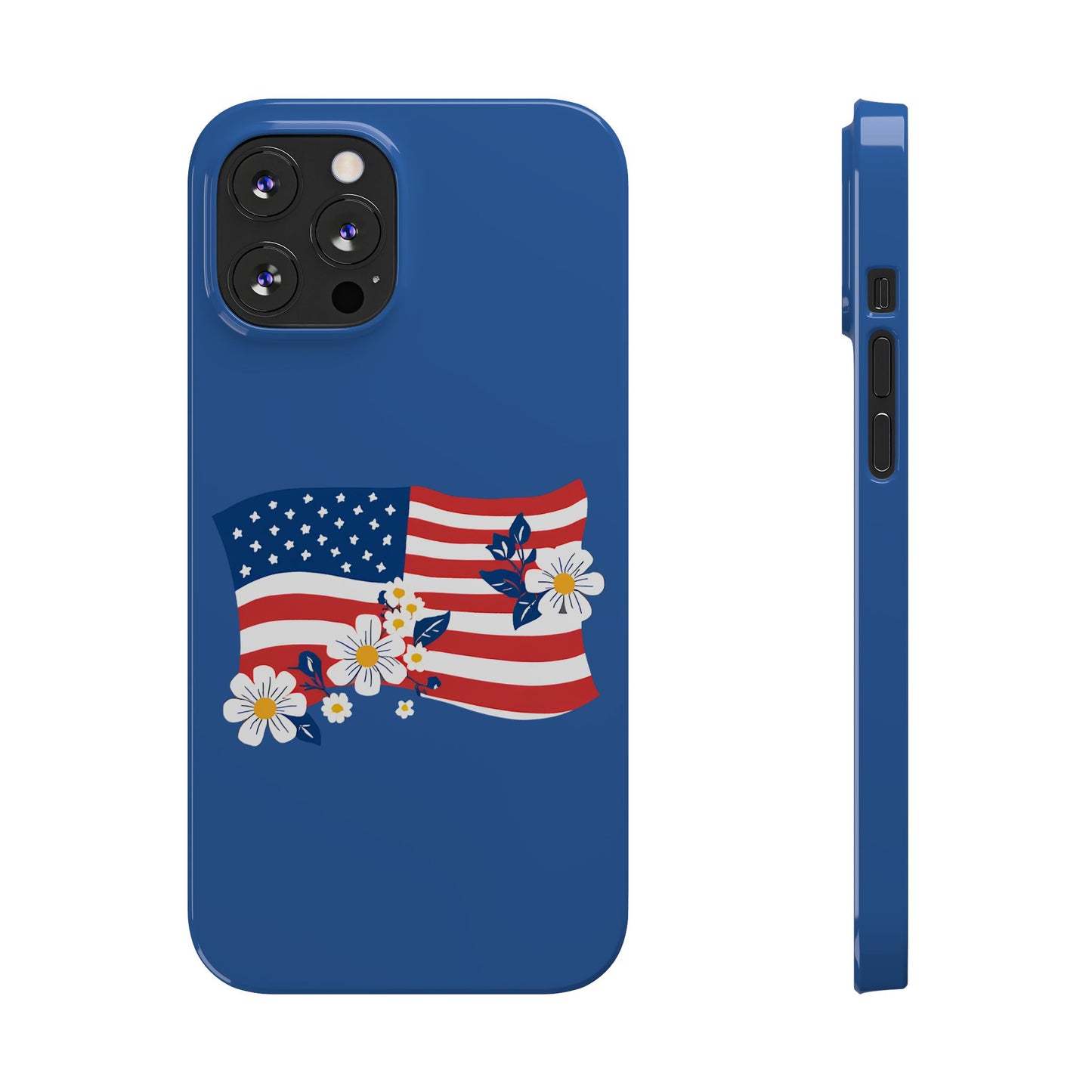 Patriotic Floral Phone Case - Slim Case for iPhone, Independence Day, Memorial Day, American Flag Design, Gifts for Her