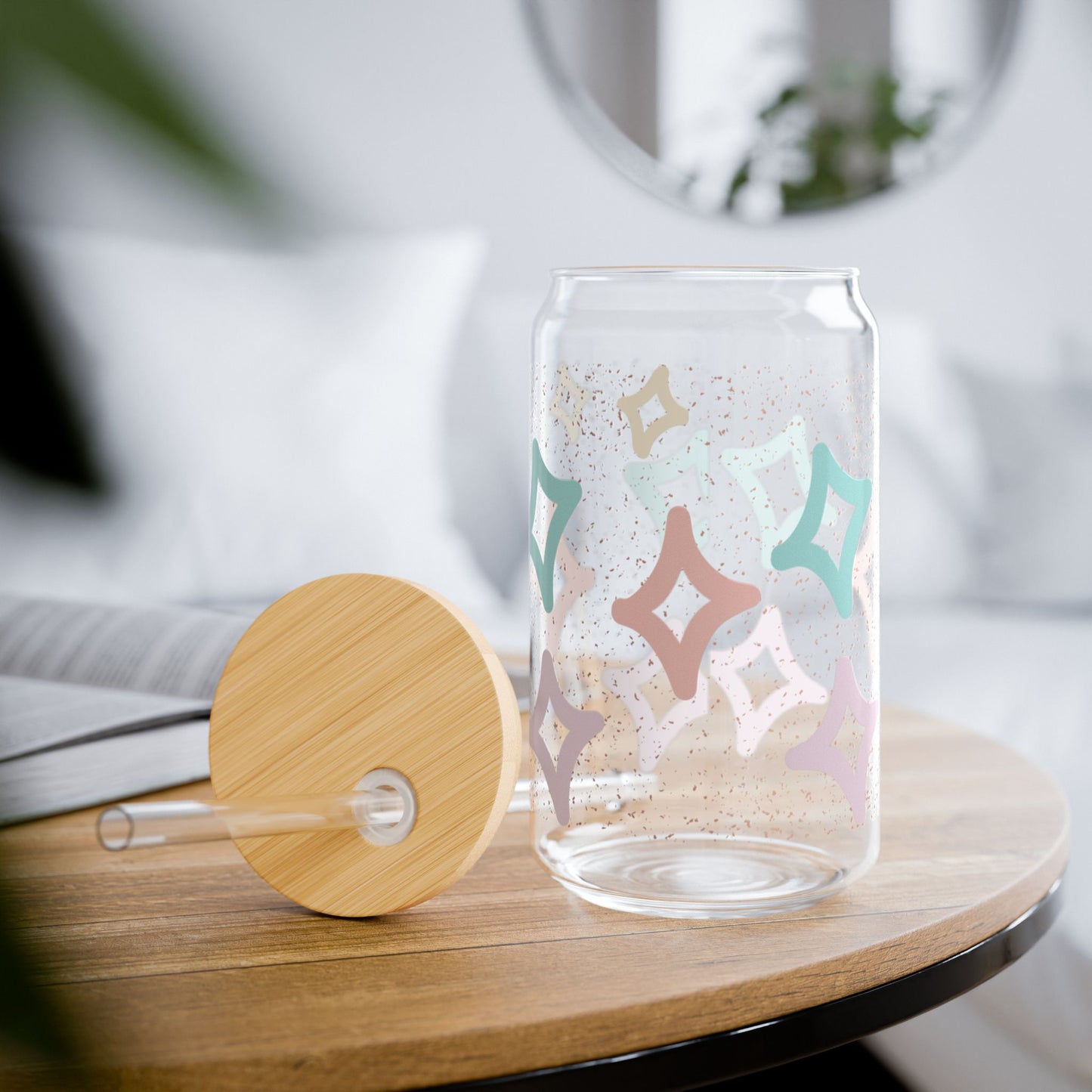 Chic Diamond Sparkle 16oz Sipper Glass with Bamboo Lid