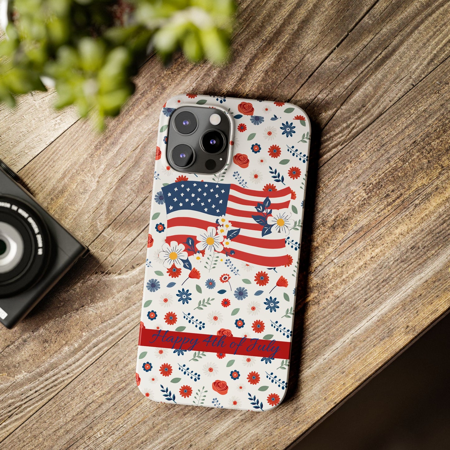 Patriotic Floral Phone Case, Slim Phone Case, USA Flag Case, Fourth of July Gift, Floral Design, Red White Blue Decor