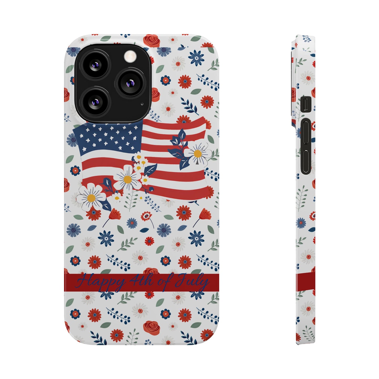 Patriotic Floral Phone Case, Slim Phone Case, USA Flag Case, Fourth of July Gift, Floral Design, Red White Blue Decor