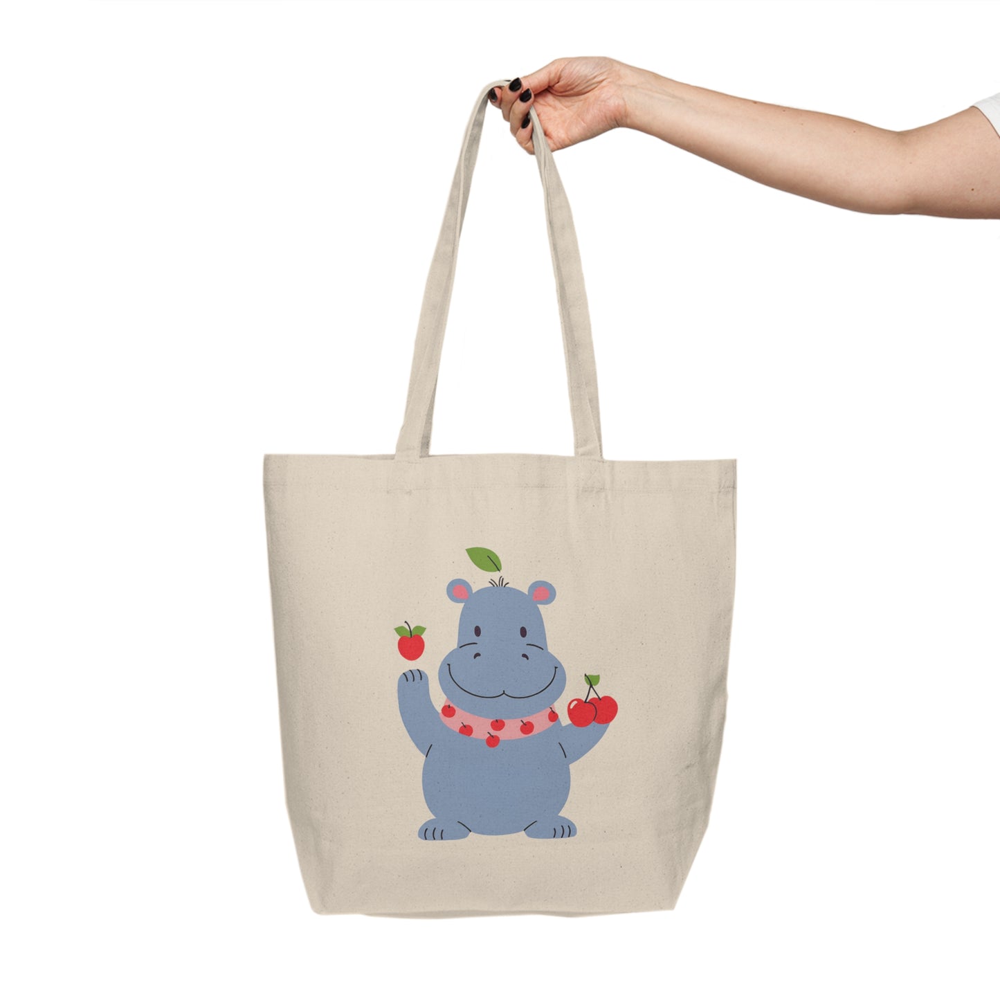 Cute Hippo Canvas Shopping Tote - Eco-Friendly Market Bag for Animal Lovers