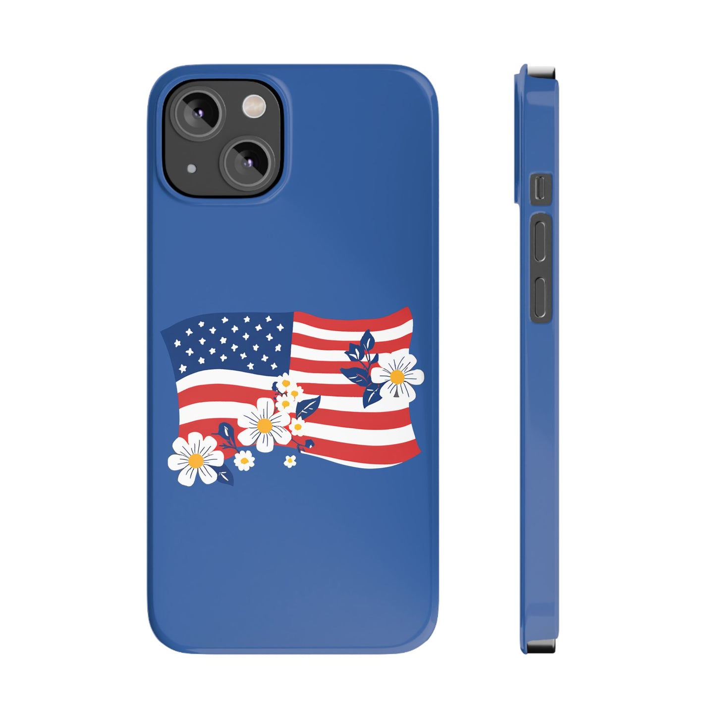Patriotic Floral Phone Case - Slim Case for iPhone, Independence Day, Memorial Day, American Flag Design, Gifts for Her