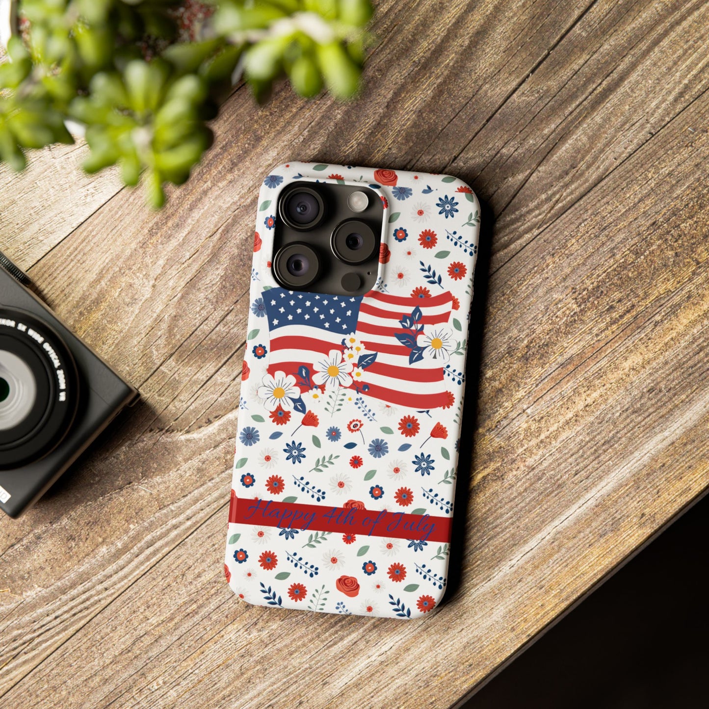 Patriotic Floral Phone Case, Slim Phone Case, USA Flag Case, Fourth of July Gift, Floral Design, Red White Blue Decor