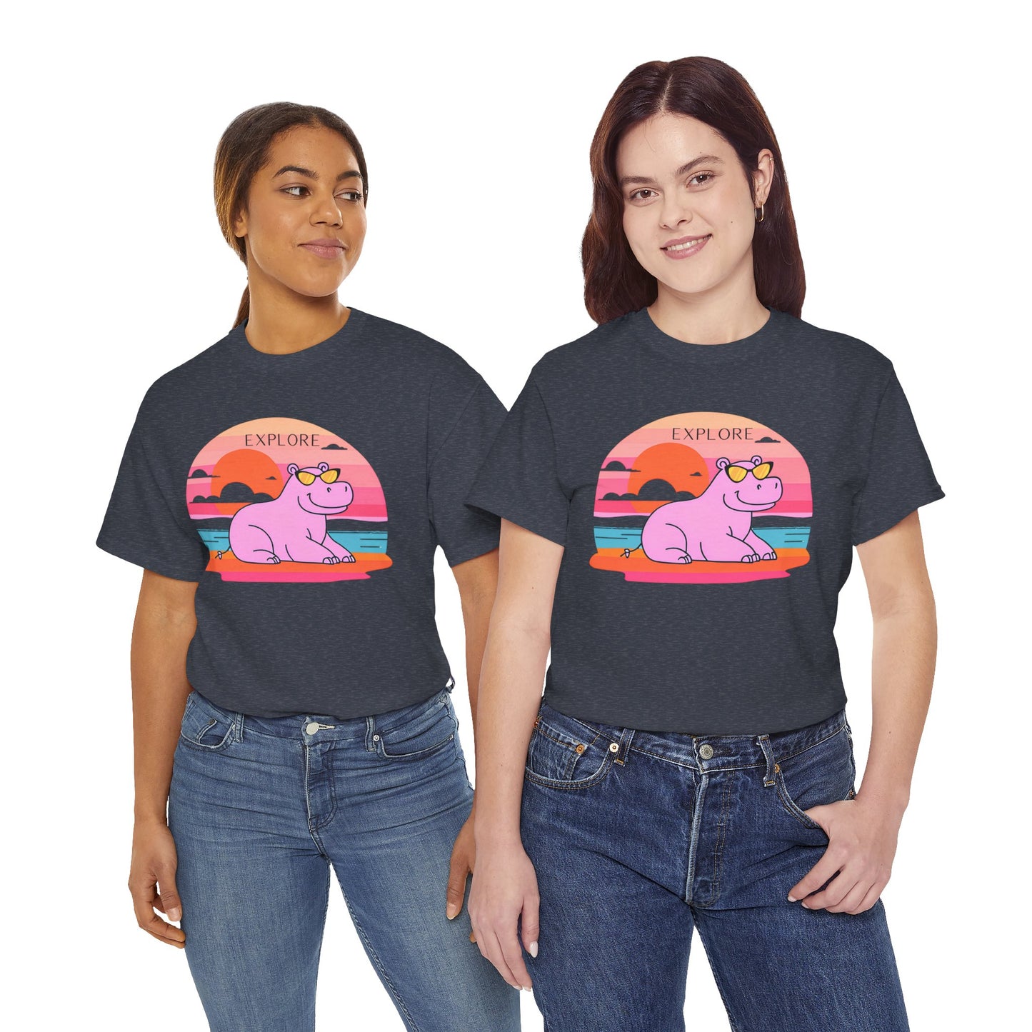 Cute Hippo 'Explore' Tee - Summer Fun