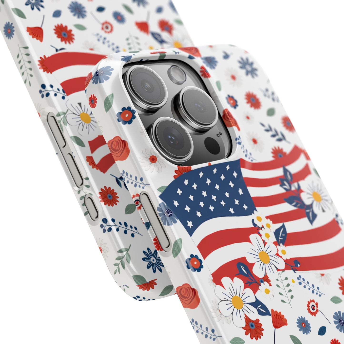 Patriotic Floral Phone Case, Slim Phone Case, USA Flag Case, Fourth of July Gift, Floral Design, Red White Blue Decor