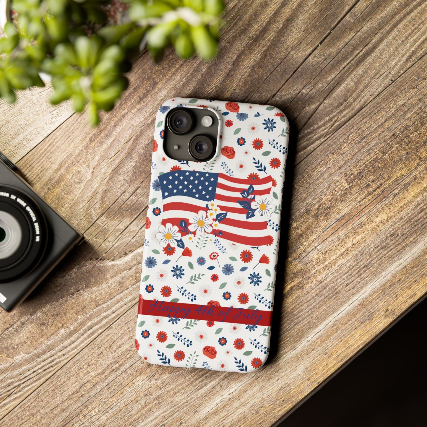 Patriotic Floral Phone Case, Slim Phone Case, USA Flag Case, Fourth of July Gift, Floral Design, Red White Blue Decor