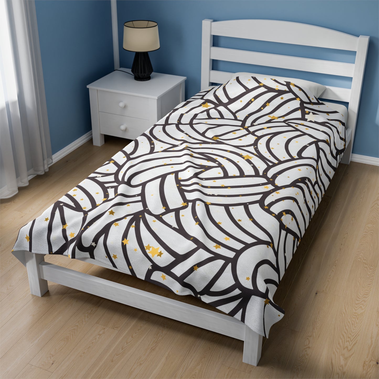 Plush Blanket with Swirling Knot Design and Stars - Teenager's Room or Dorm Room Decor