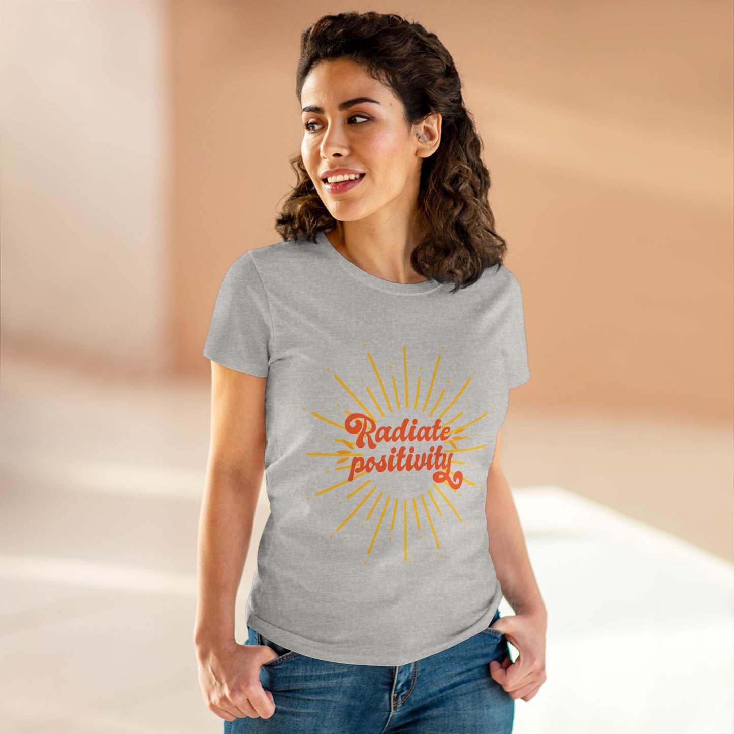 Radiate Positivity Women's Midweight Cotton Tee - Uplifting Summer T-Shirt