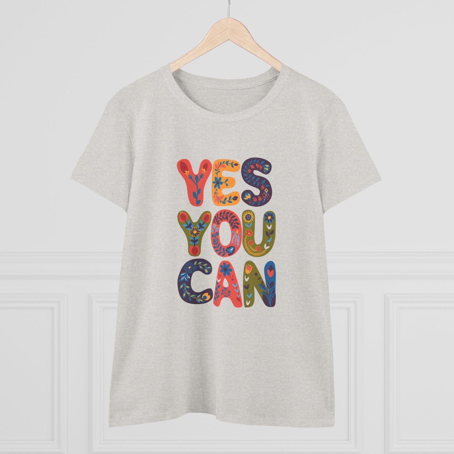 Inspirational Women's Midweight Cotton Tee - "YES YOU CAN"