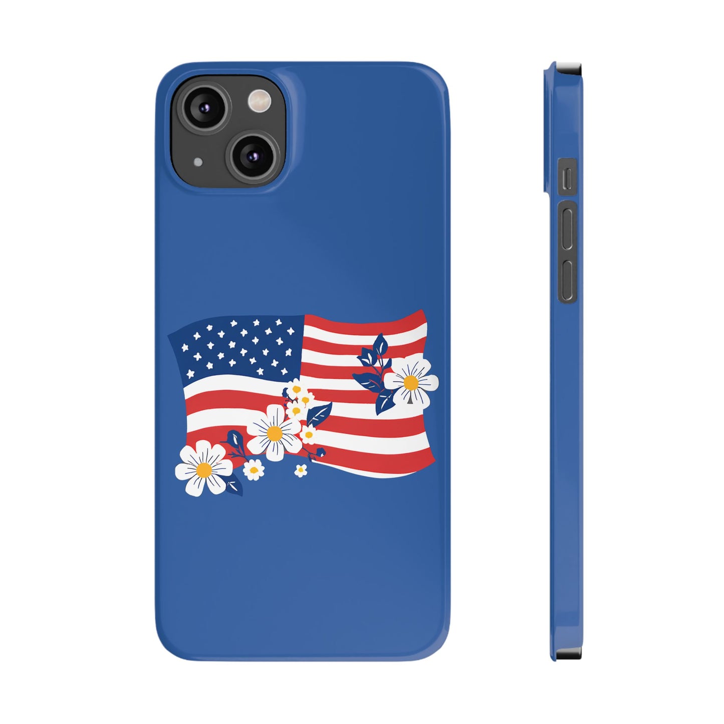 Patriotic Floral Phone Case - Slim Case for iPhone, Independence Day, Memorial Day, American Flag Design, Gifts for Her