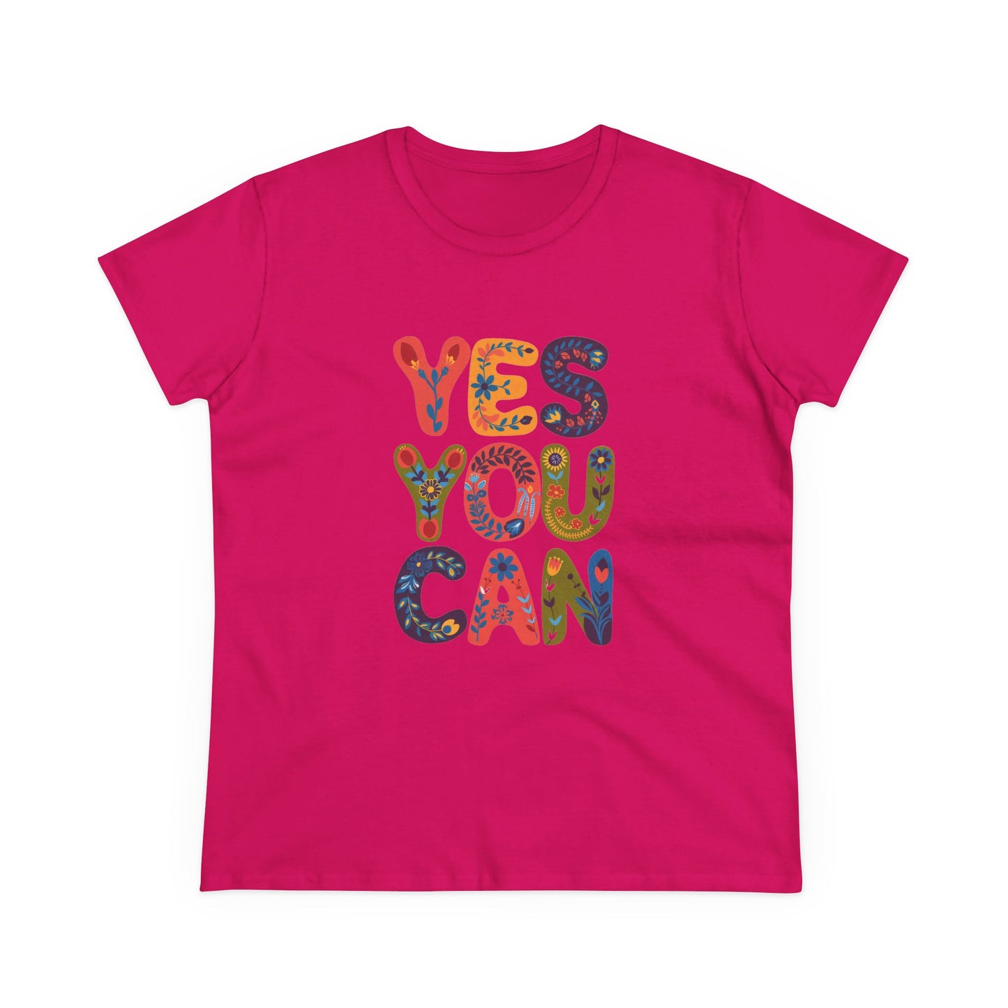 Inspirational Women's Midweight Cotton Tee - "YES YOU CAN"