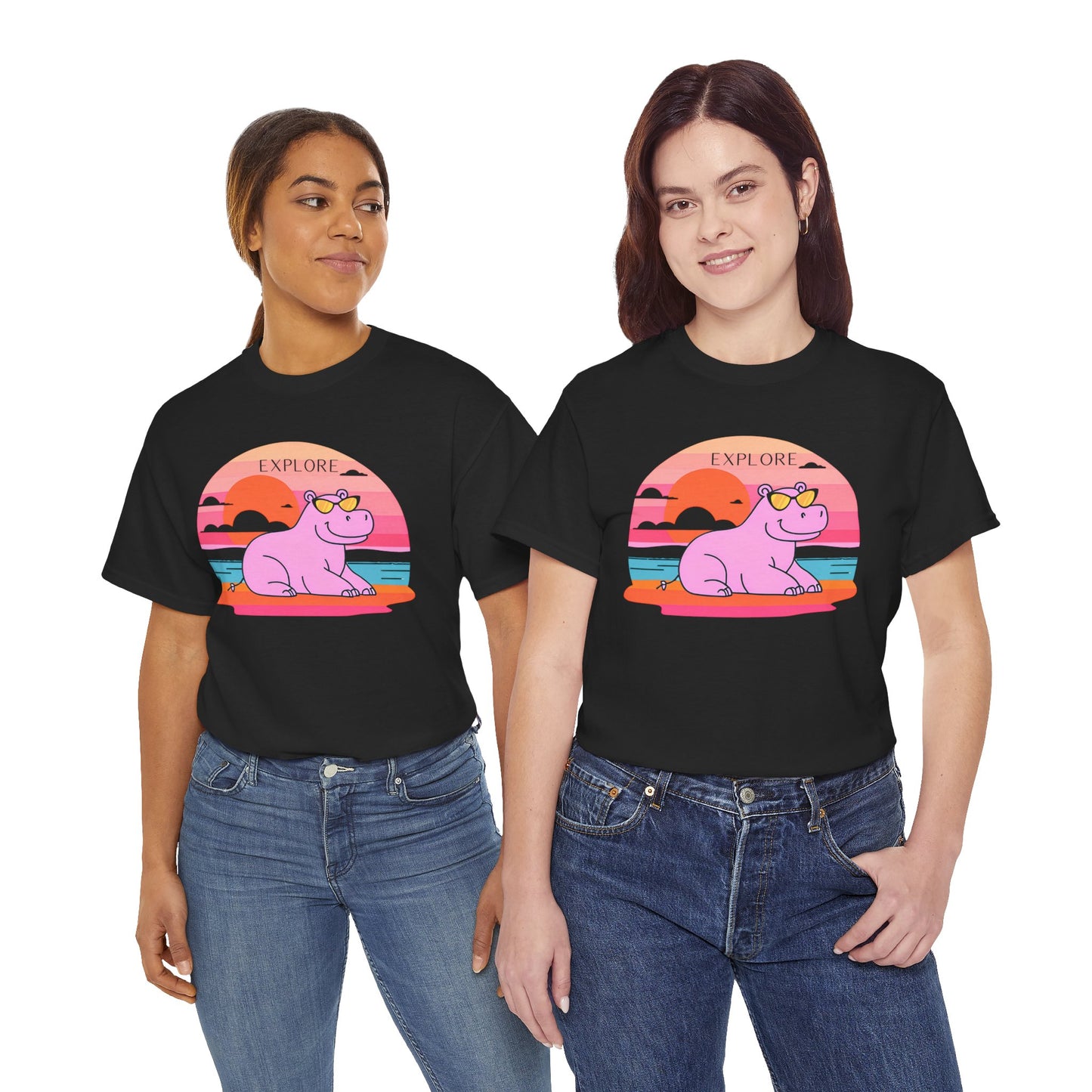 Cute Hippo 'Explore' Tee - Summer Fun