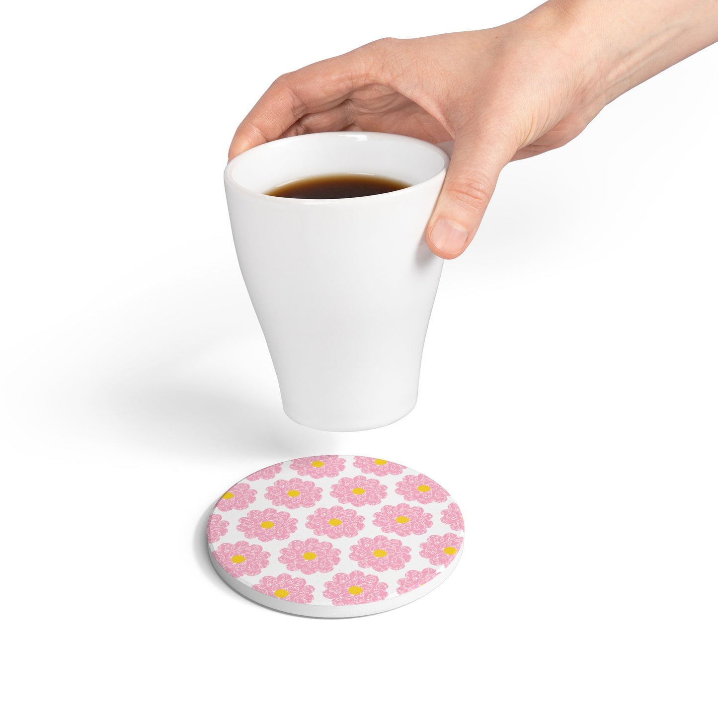 Floral Pink Ceramic Coaster - Aesthetic Home Decor