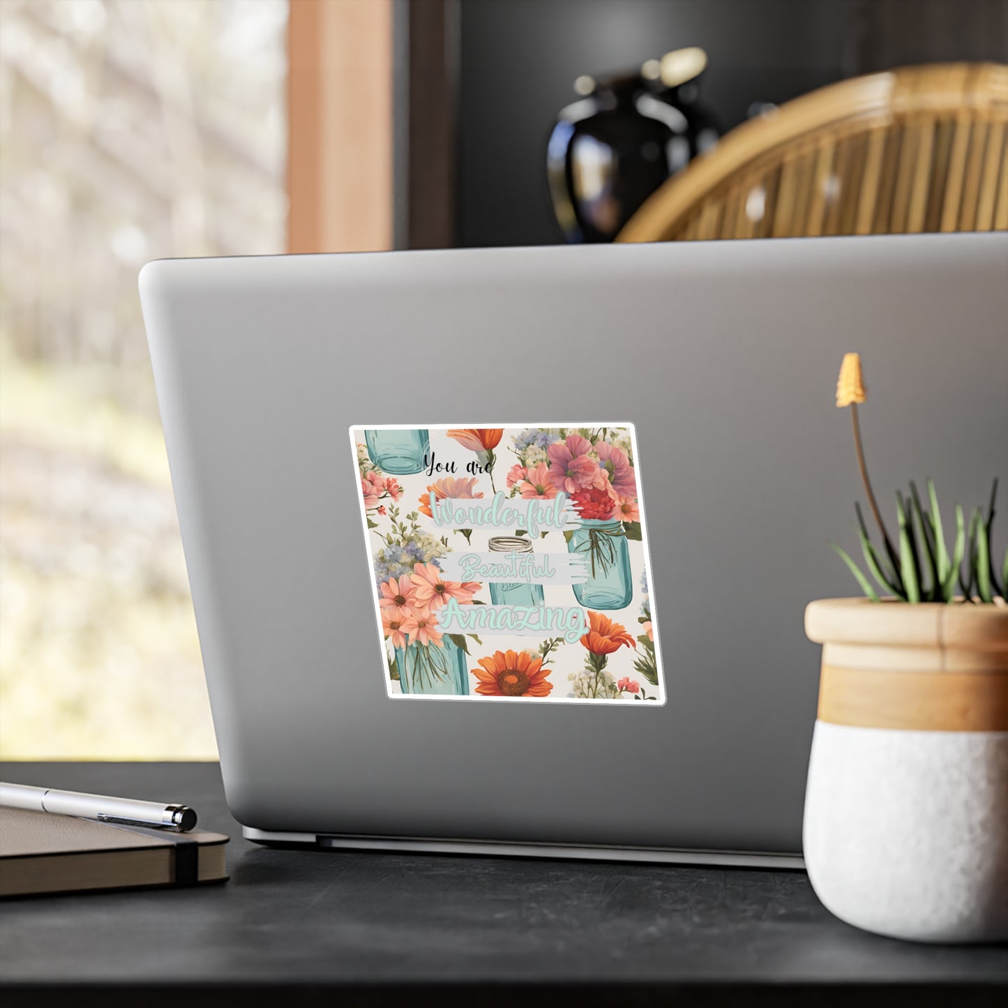 Inspirational Floral Kiss-Cut Vinyl Decals - You Are Wonderful Beautiful Amazing