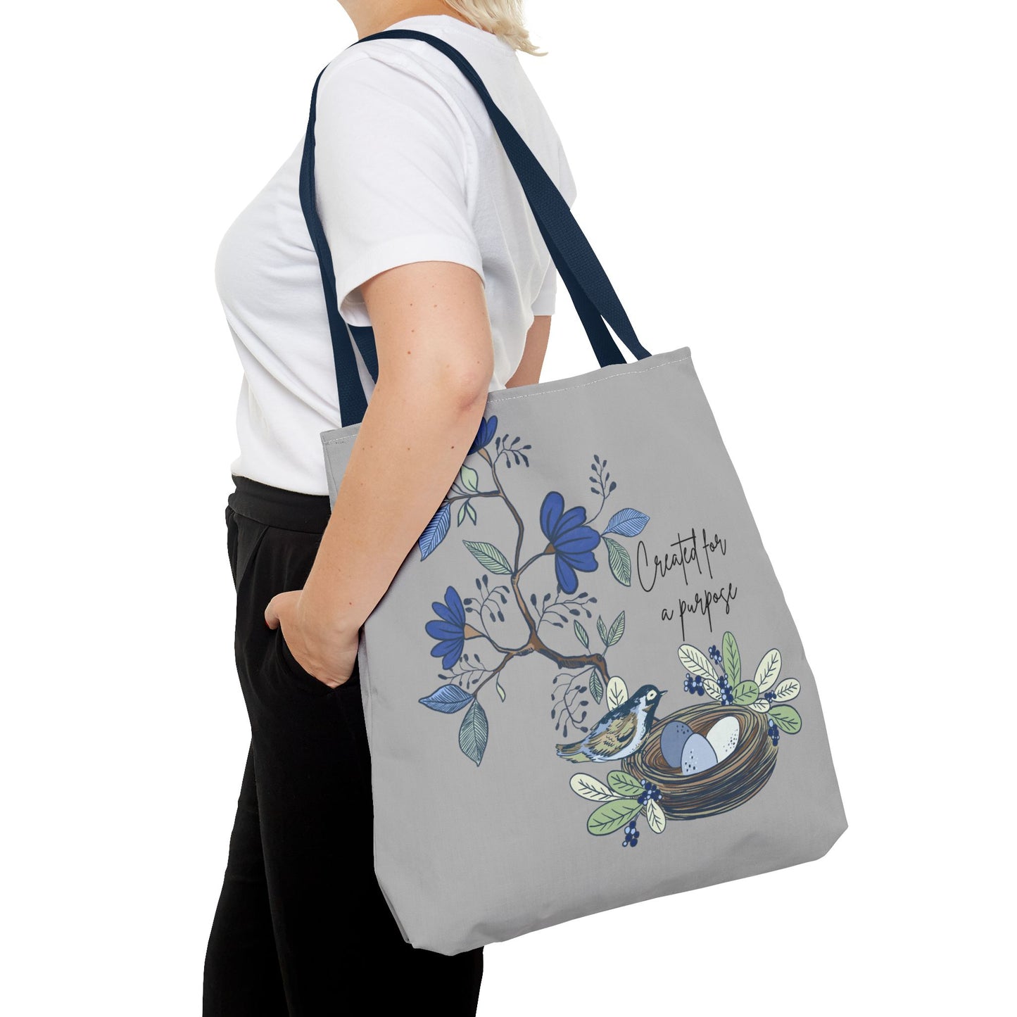 Faith Inspired Tote Bag - 'Created for a Purpose' Floral Design