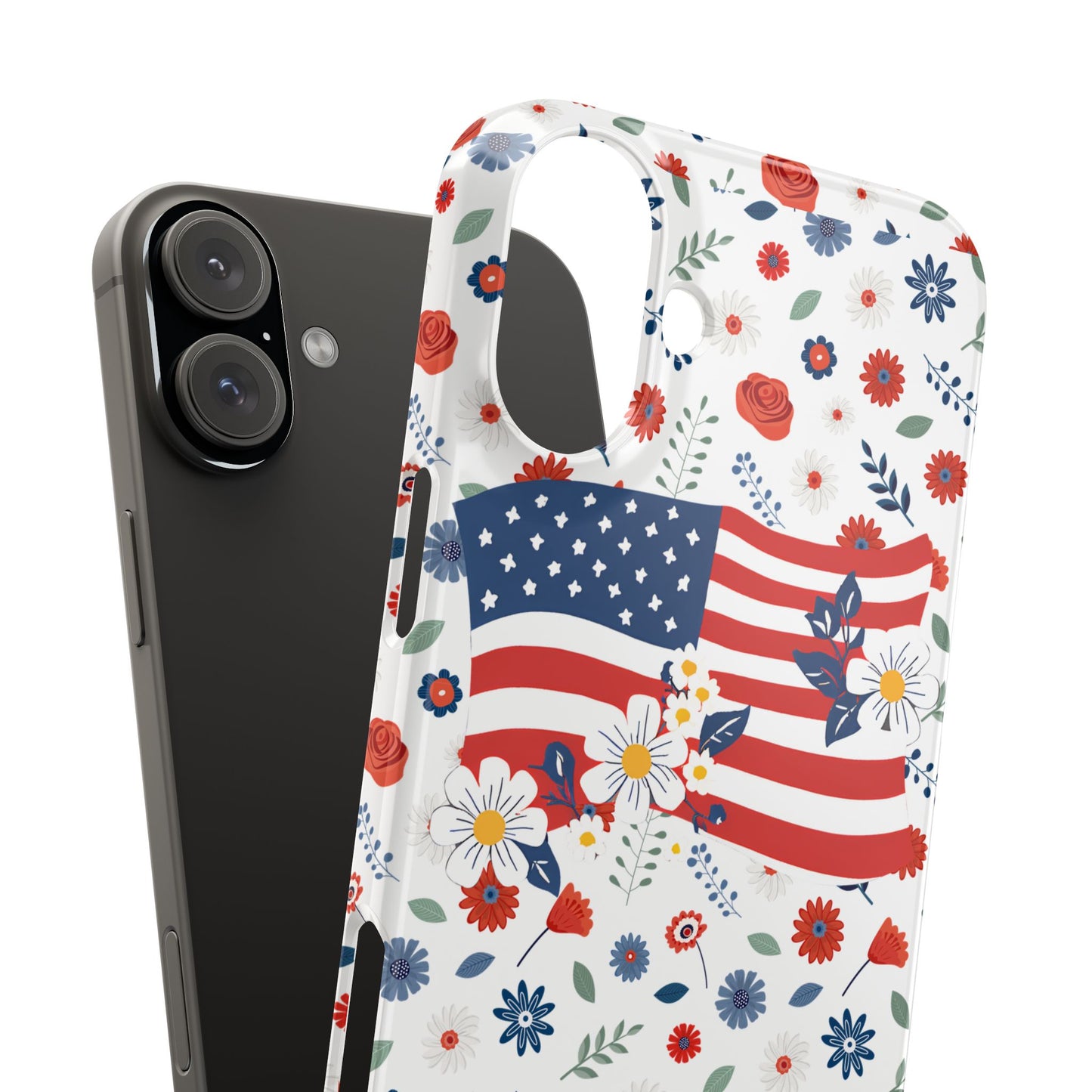 Patriotic Floral Phone Case, Slim Phone Case, USA Flag Case, Fourth of July Gift, Floral Design, Red White Blue Decor