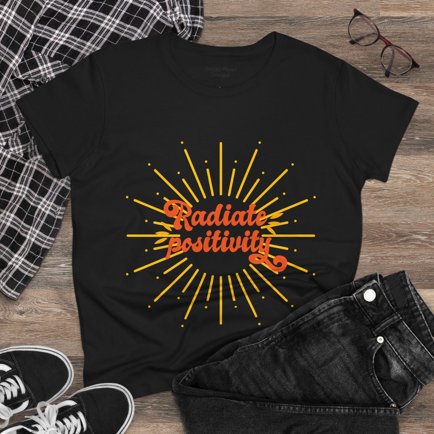 Radiate Positivity Women's Midweight Cotton Tee - Uplifting Summer T-Shirt