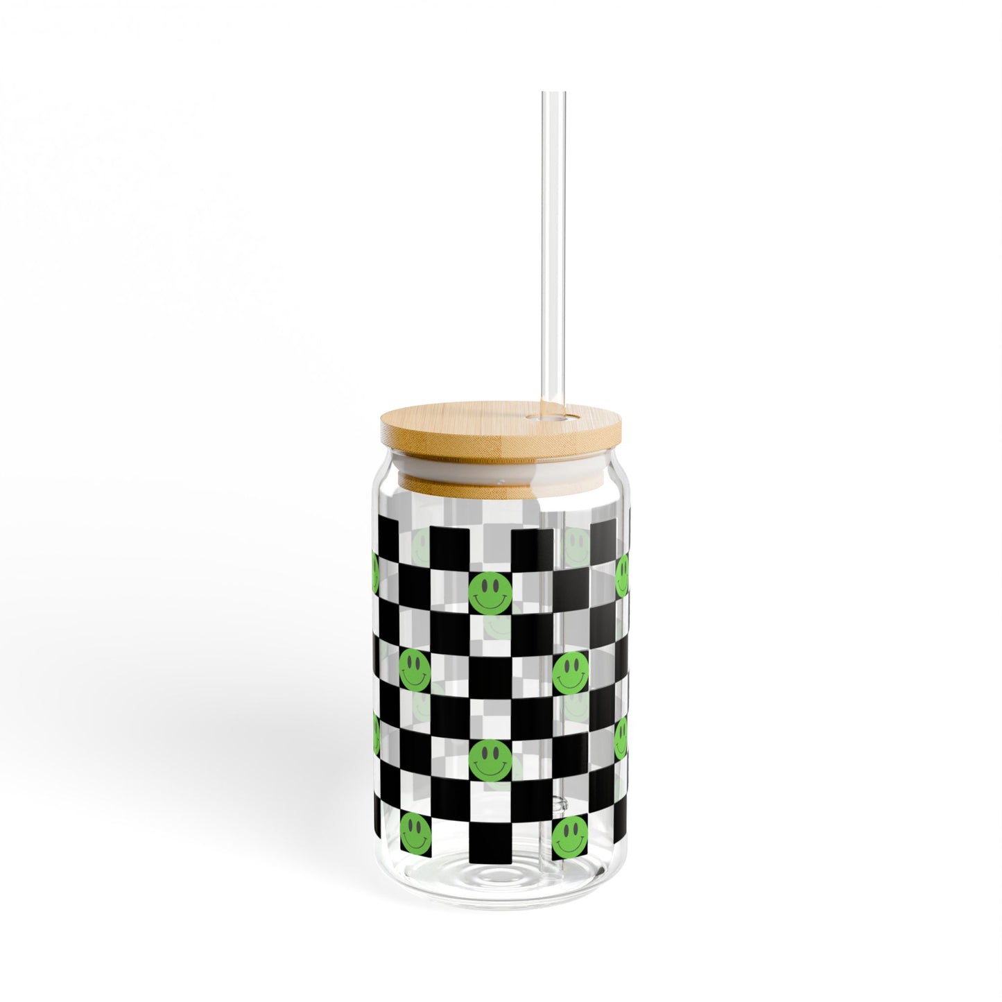 Checkered Smiley Sipper Glass