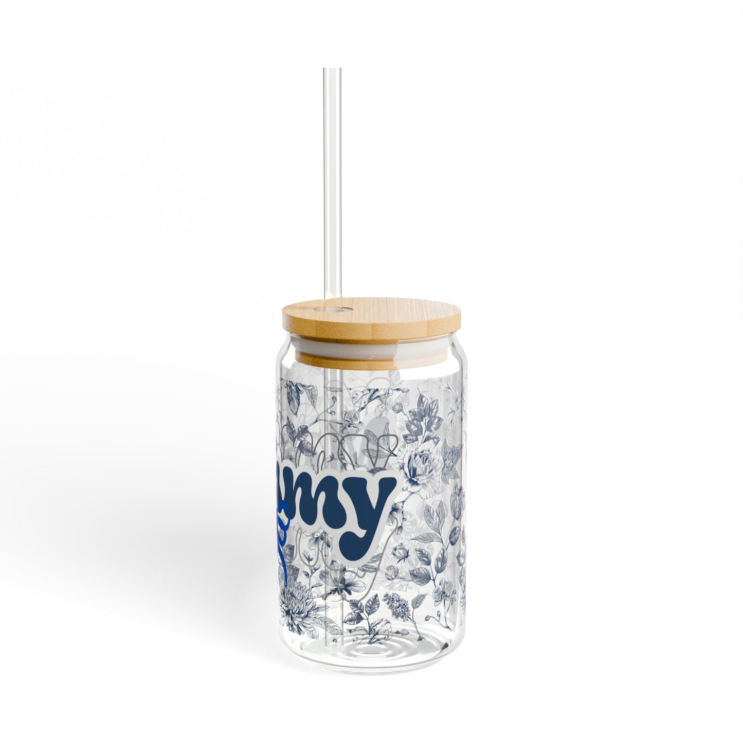 Sipper Glass Chinoiserie Floral Design for Mommy with Blue Bow - Mother's Day Gift