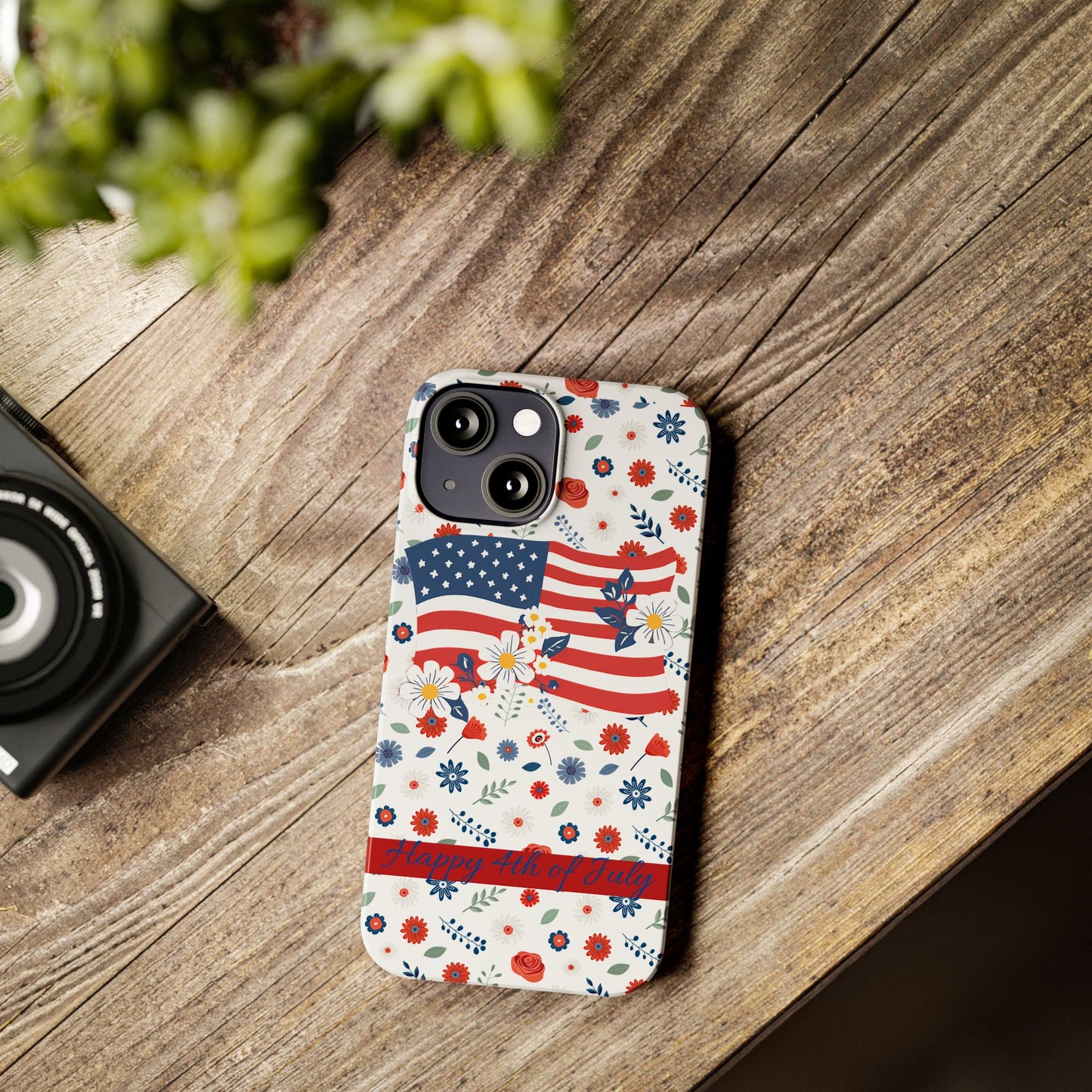 Patriotic Floral Phone Case, Slim Phone Case, USA Flag Case, Fourth of July Gift, Floral Design, Red White Blue Decor