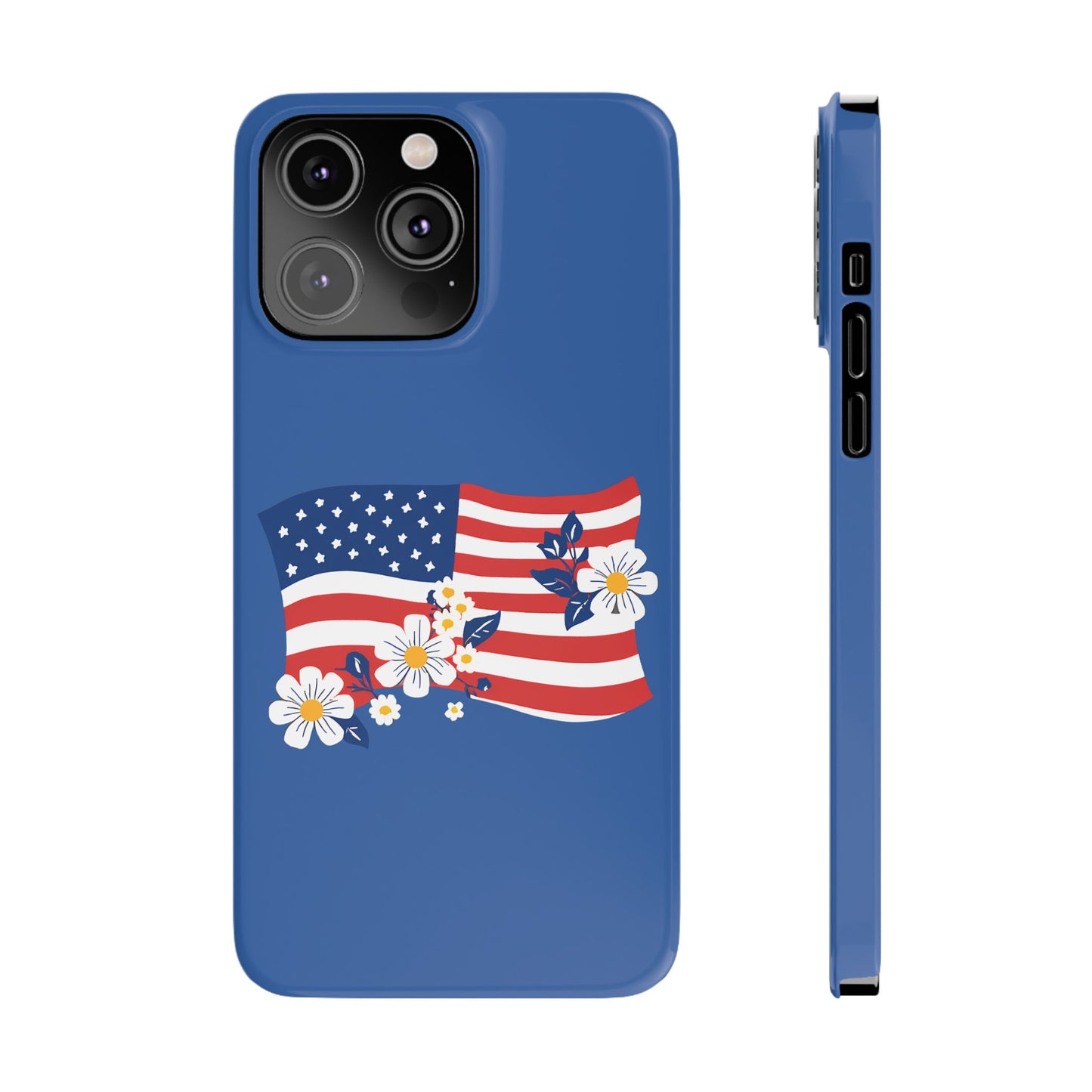 Patriotic Floral Phone Case - Slim Case for iPhone, Independence Day, Memorial Day, American Flag Design, Gifts for Her