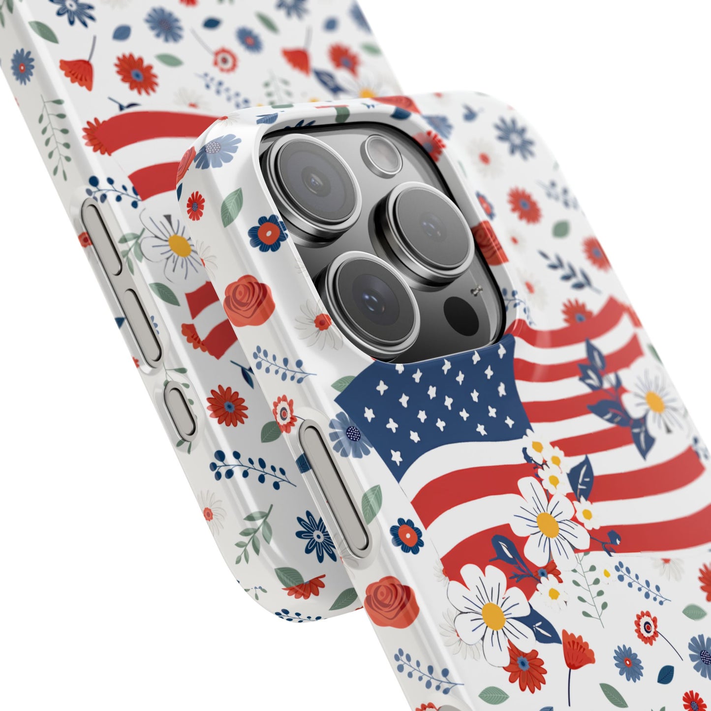 Patriotic Floral Phone Case, Slim Phone Case, USA Flag Case, Fourth of July Gift, Floral Design, Red White Blue Decor
