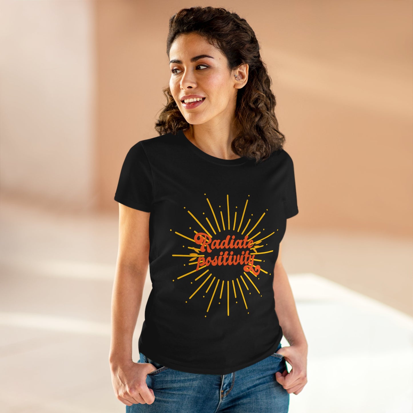 Radiate Positivity Women's Midweight Cotton Tee - Uplifting Summer T-Shirt