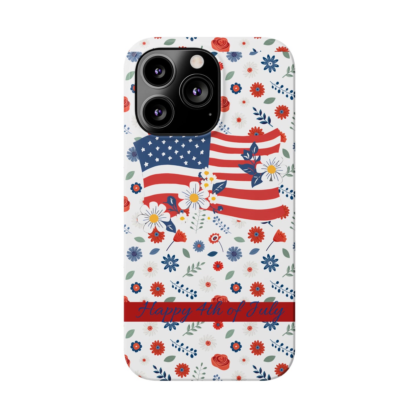 Patriotic Floral Phone Case, Slim Phone Case, USA Flag Case, Fourth of July Gift, Floral Design, Red White Blue Decor