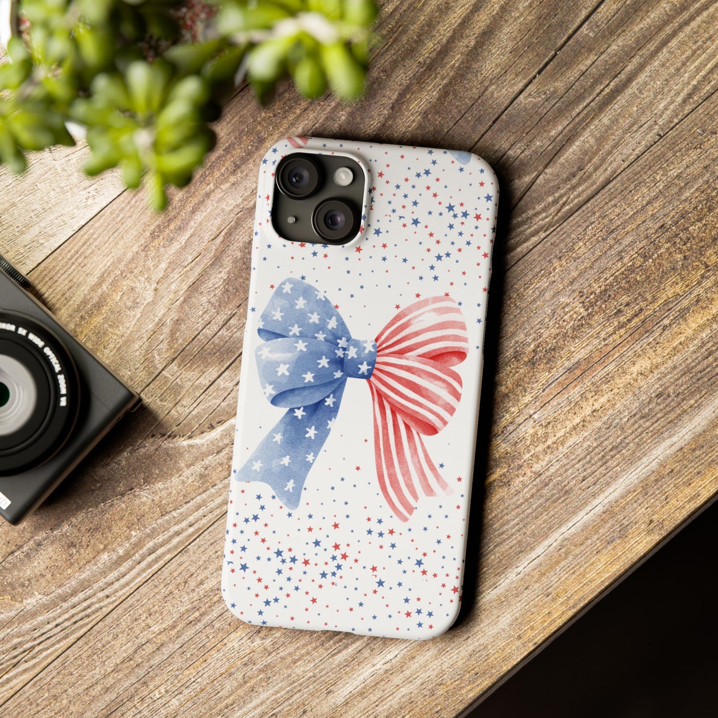 Patriotic Slim Phone Cases with Bow Design, Cute Phone Covers, Summer Accessories, Fourth of July Gift, Trendy Tech