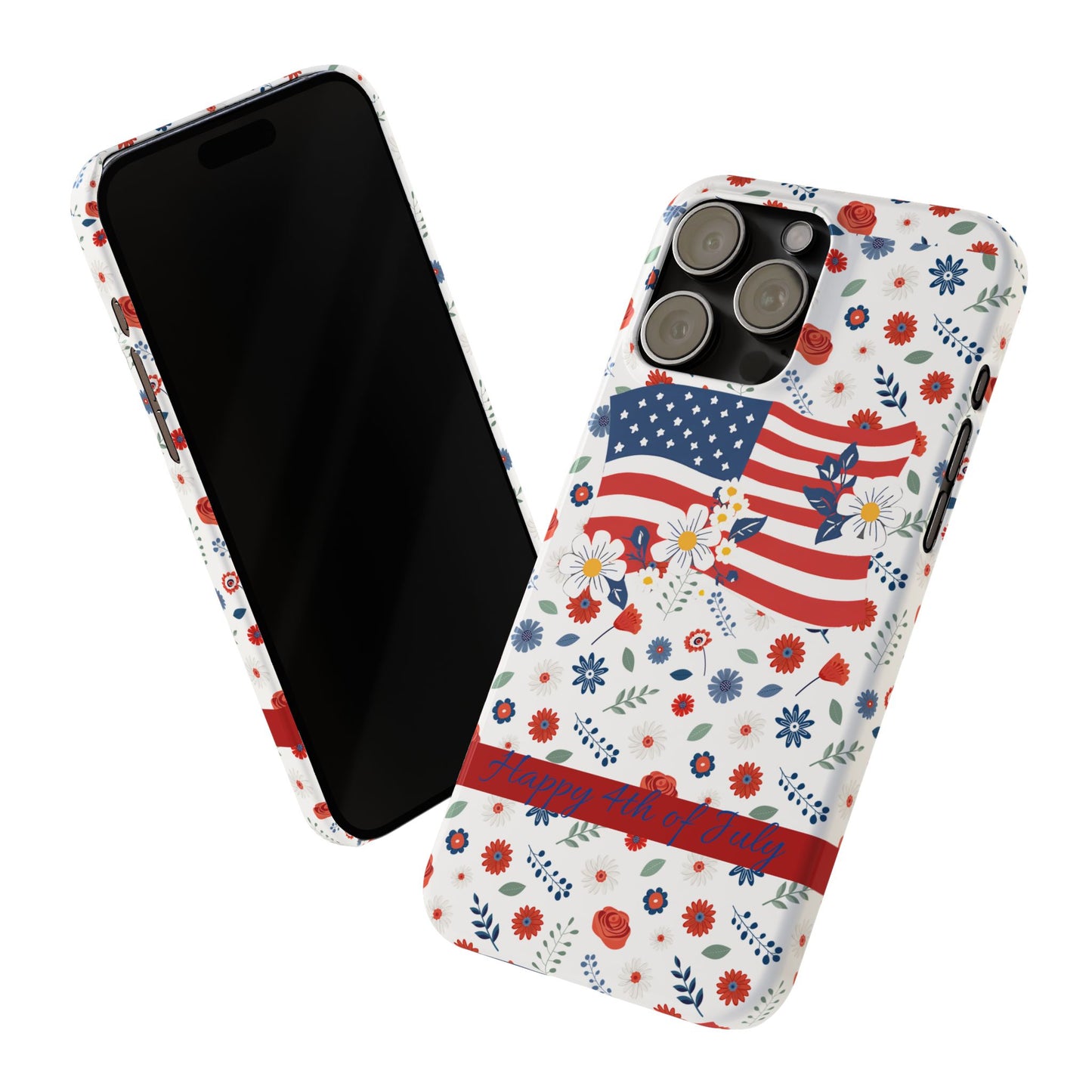 Patriotic Floral Phone Case, Slim Phone Case, USA Flag Case, Fourth of July Gift, Floral Design, Red White Blue Decor