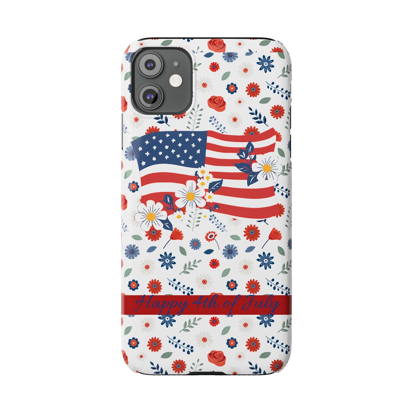 Patriotic Floral Phone Case, Slim Phone Case, USA Flag Case, Fourth of July Gift, Floral Design, Red White Blue Decor