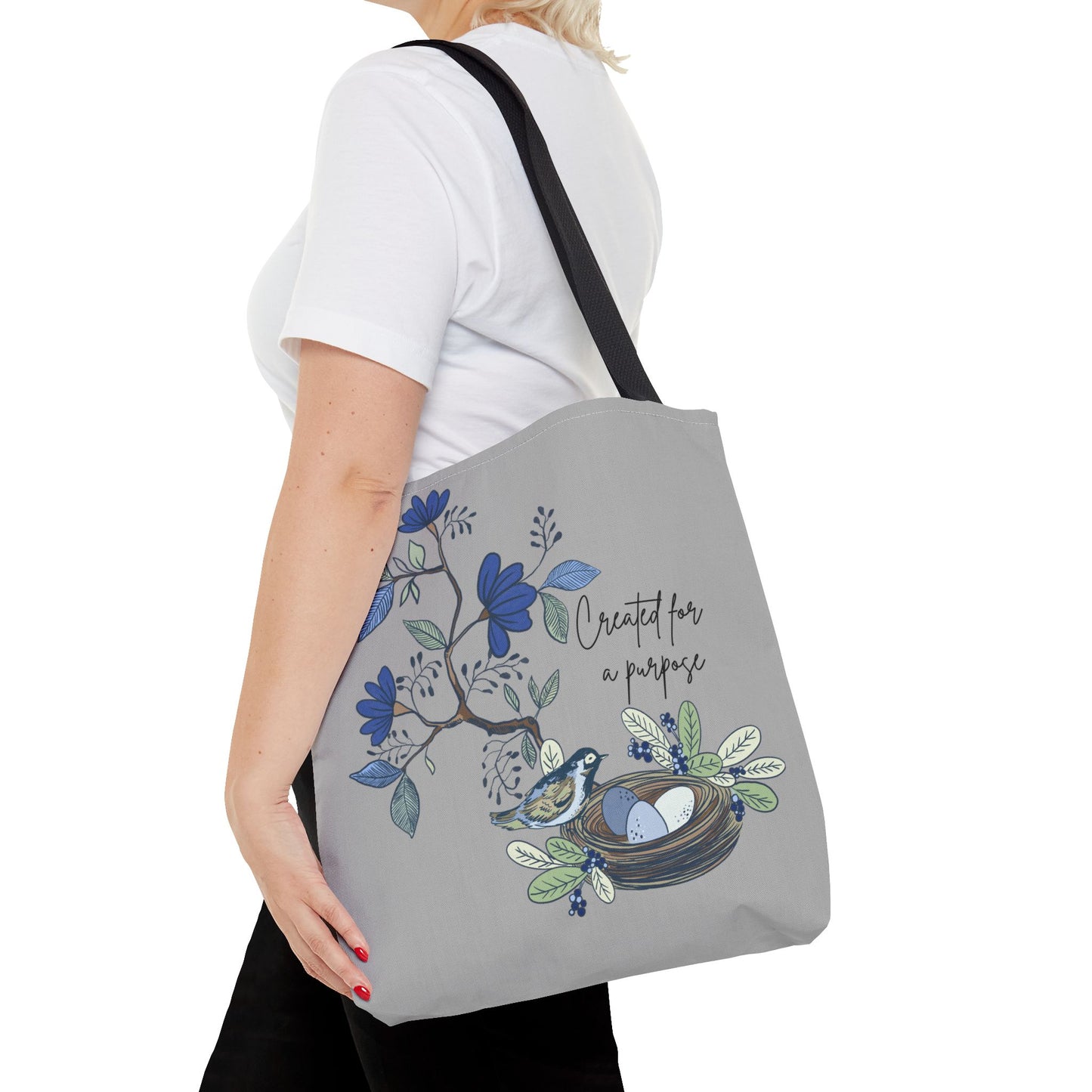 Faith Inspired Tote Bag - 'Created for a Purpose' Floral Design