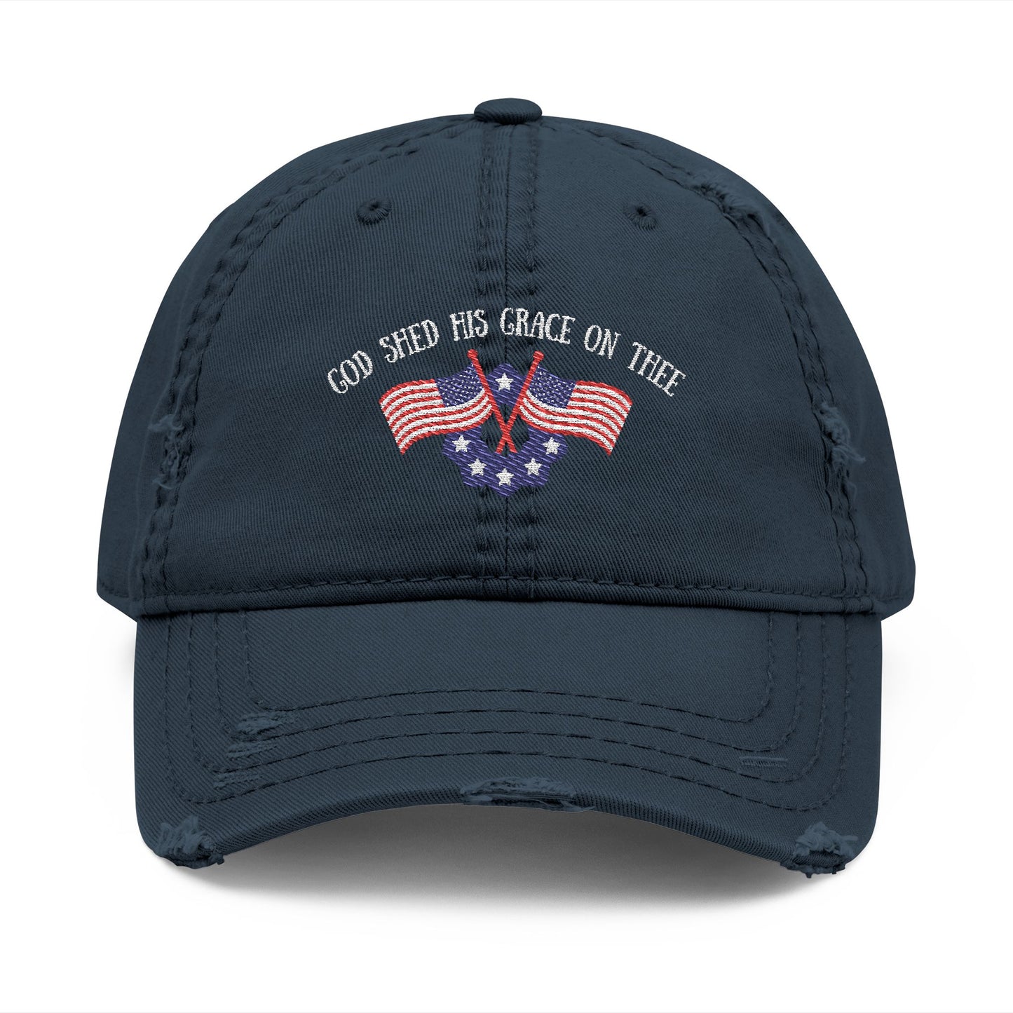 Embroidered Dad Hat - American Flag 'God shed his grace on thee'