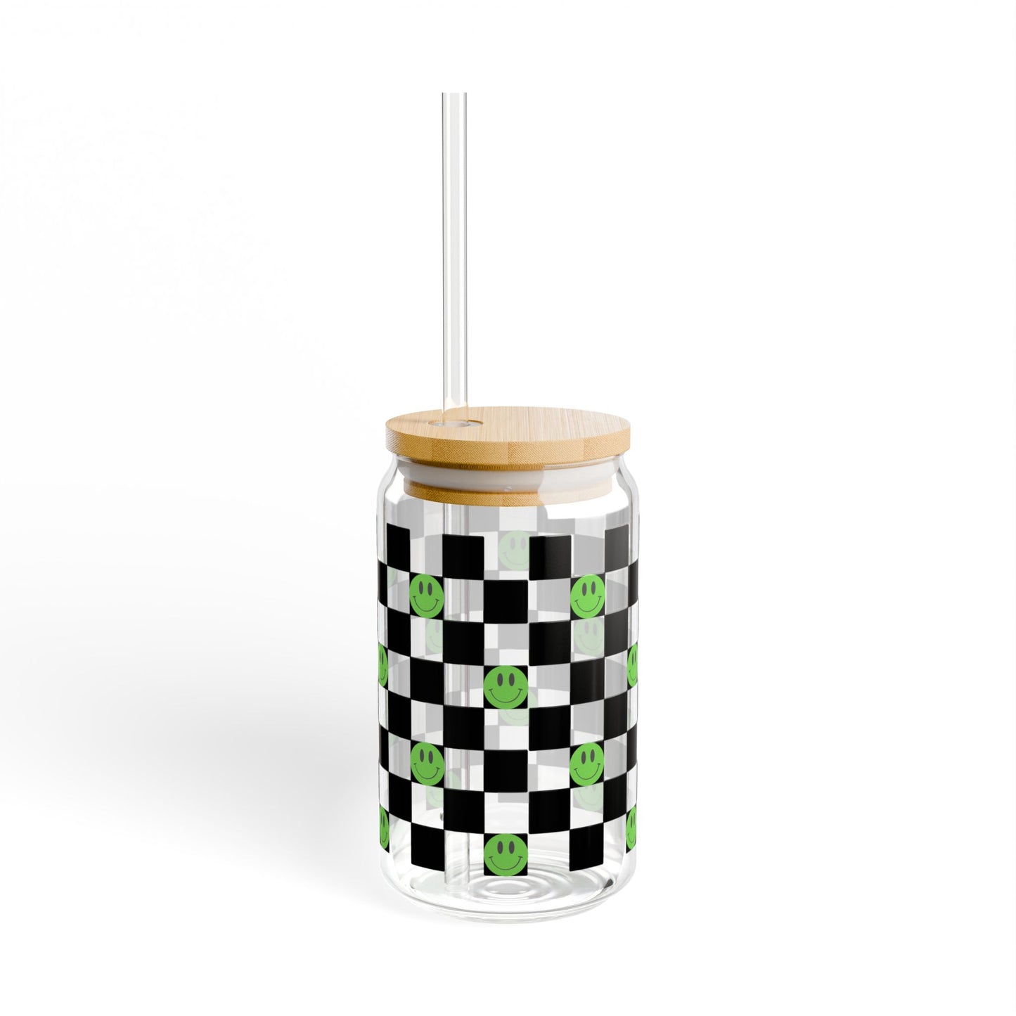 Checkered Smiley Sipper Glass