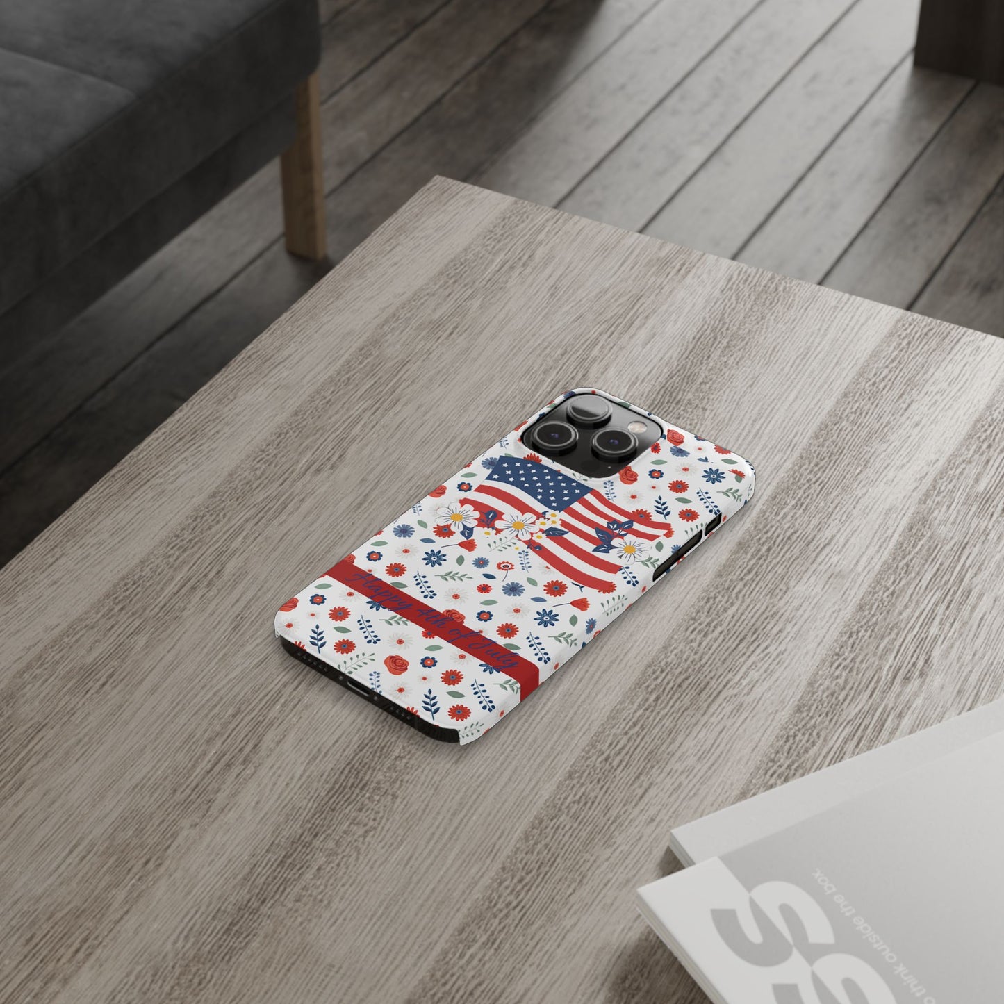 Patriotic Floral Phone Case, Slim Phone Case, USA Flag Case, Fourth of July Gift, Floral Design, Red White Blue Decor