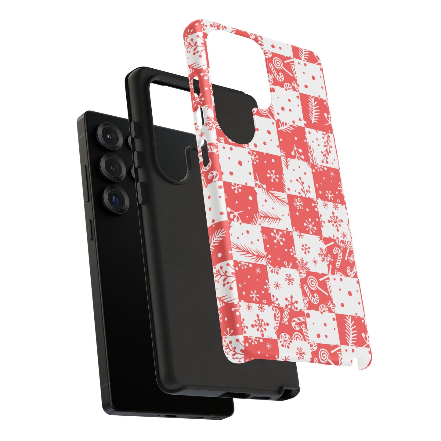 Christmas Red Buffalo Check Phone Case - Holiday Snowflake Pattern Tough Case