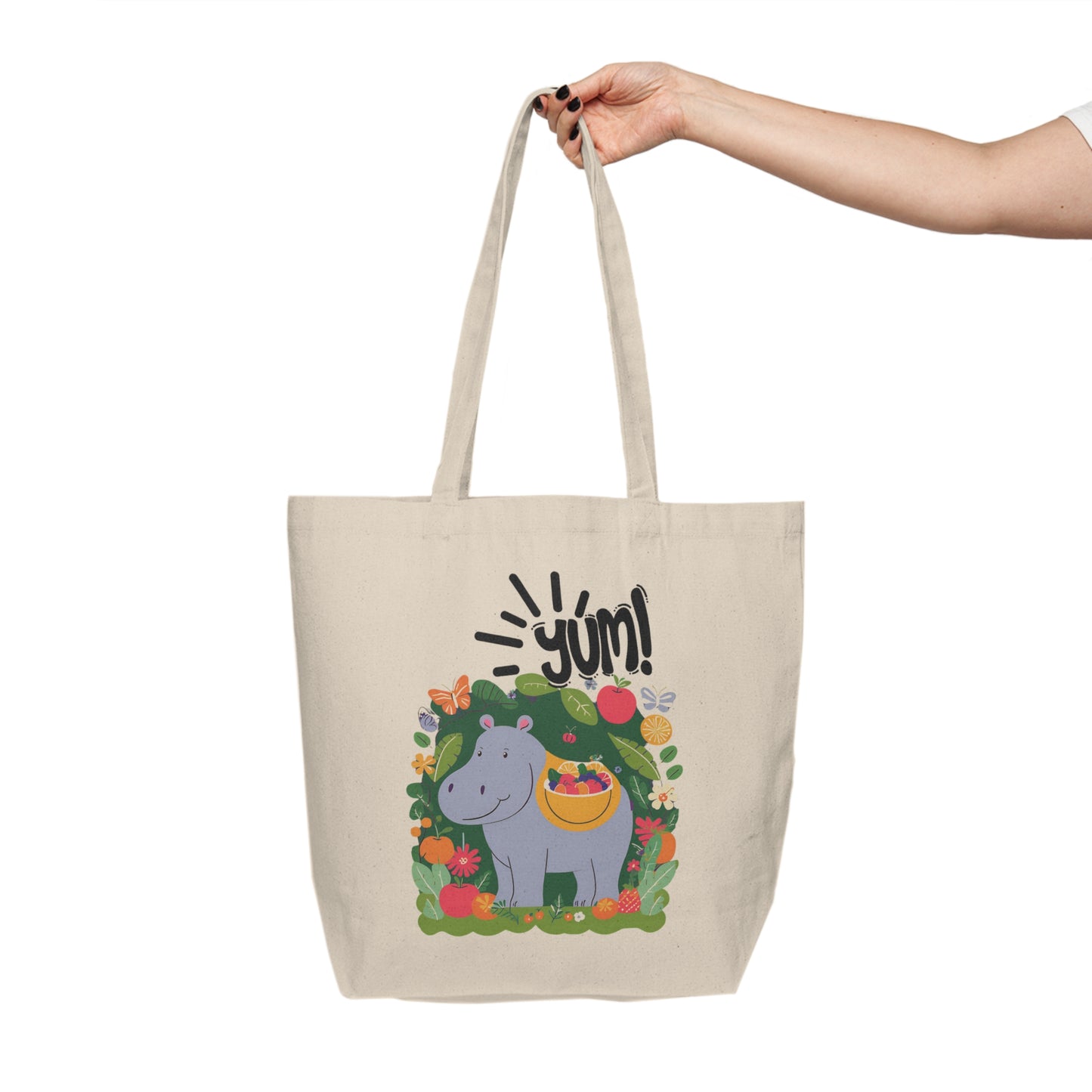 Happy Hippo-Canvas Shopping Tote