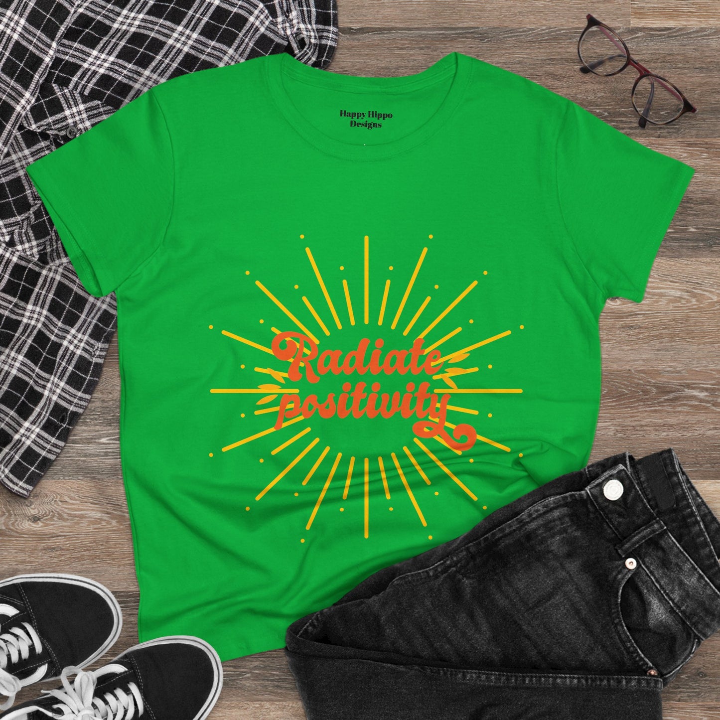 Radiate Positivity Women's Midweight Cotton Tee - Uplifting Summer T-Shirt