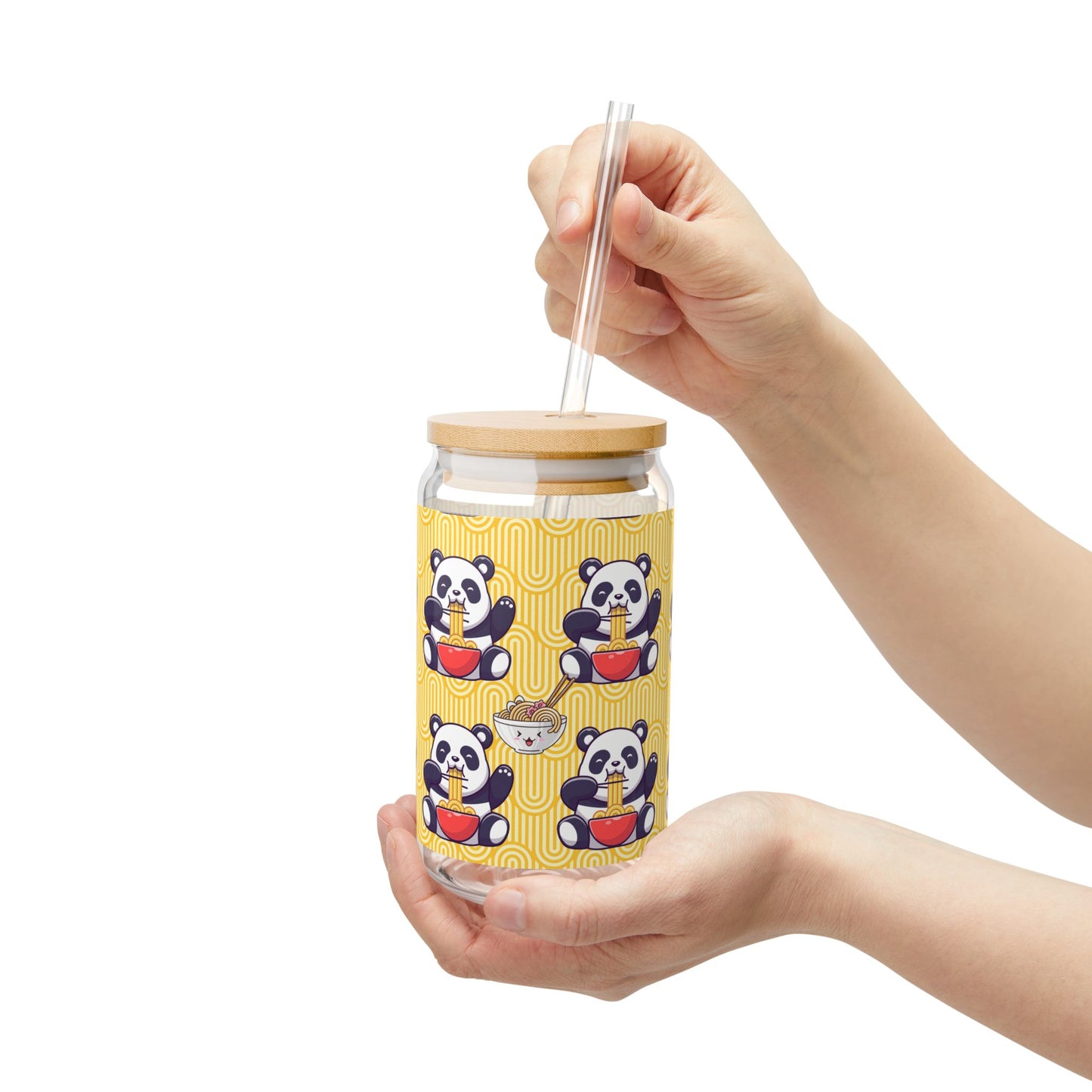 Adorable Panda Sipper Glass | Eco-Friendly 16oz Drinkware