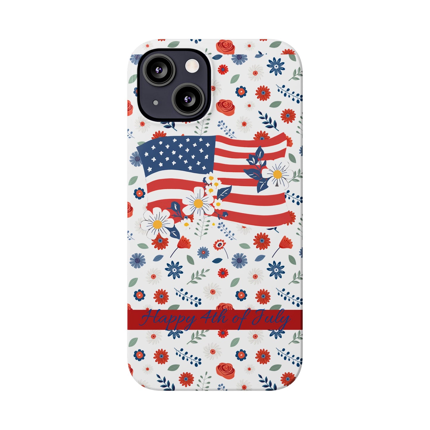 Patriotic Floral Phone Case, Slim Phone Case, USA Flag Case, Fourth of July Gift, Floral Design, Red White Blue Decor