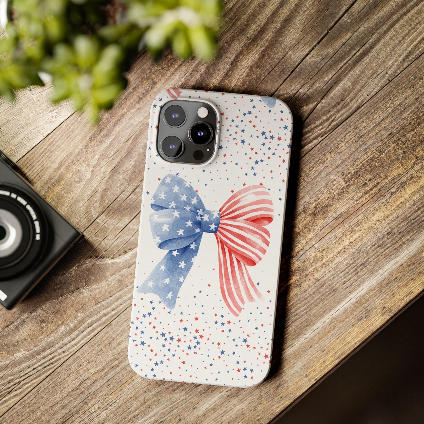 Patriotic Slim Phone Cases with Bow Design, Cute Phone Covers, Summer Accessories, Fourth of July Gift, Trendy Tech
