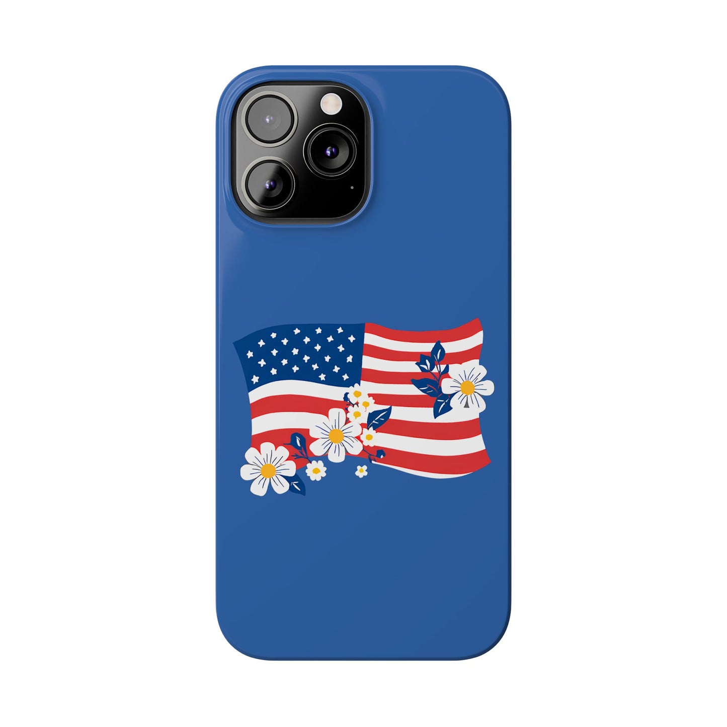 Patriotic Floral Phone Case - Slim Case for iPhone, Independence Day, Memorial Day, American Flag Design, Gifts for Her