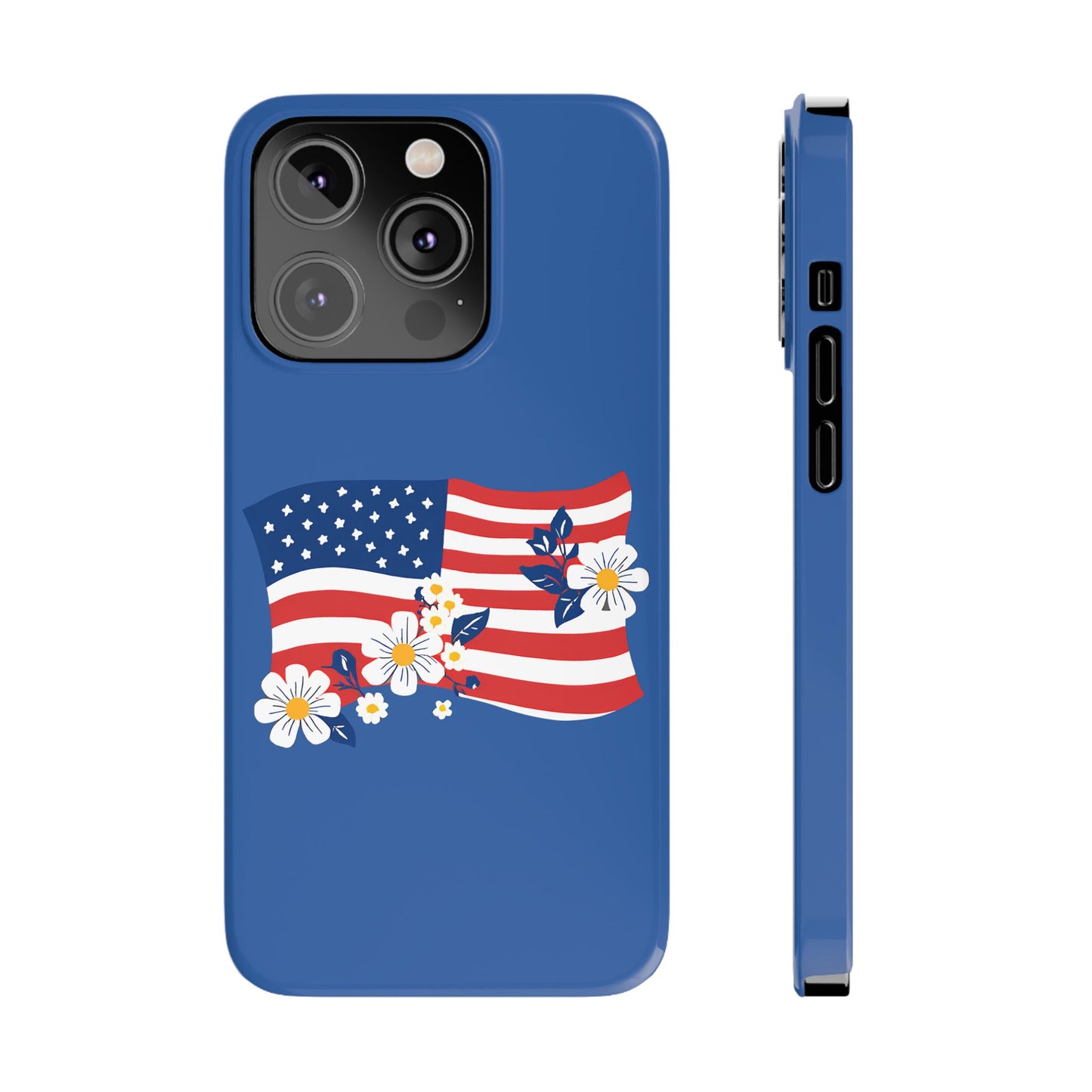 Patriotic Floral Phone Case - Slim Case for iPhone, Independence Day, Memorial Day, American Flag Design, Gifts for Her