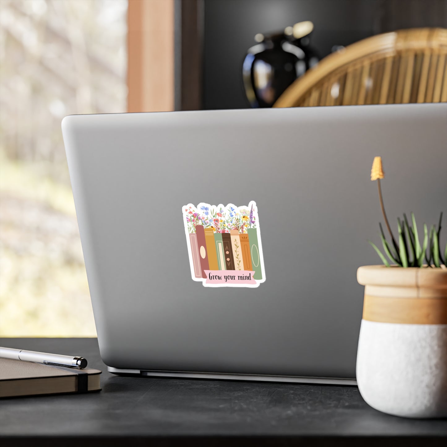 Grow Your Mind Floral Book Stickers - Inspirational Kiss-Cut Vinyl Decals for Book Lovers